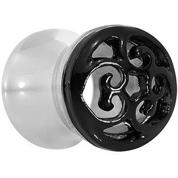 0G Steel Black Filigree Duet Heart Saddle Plug Set - Image 3