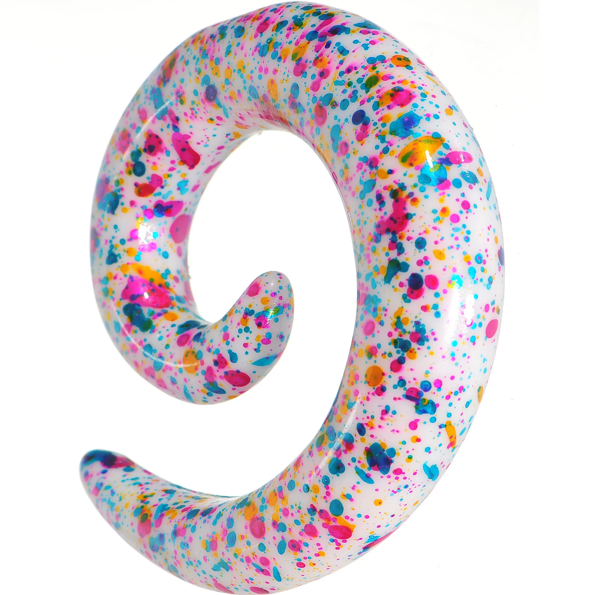 00G Acrylic Rainbow Bubblegum Spatter Spiral Taper - Image 2