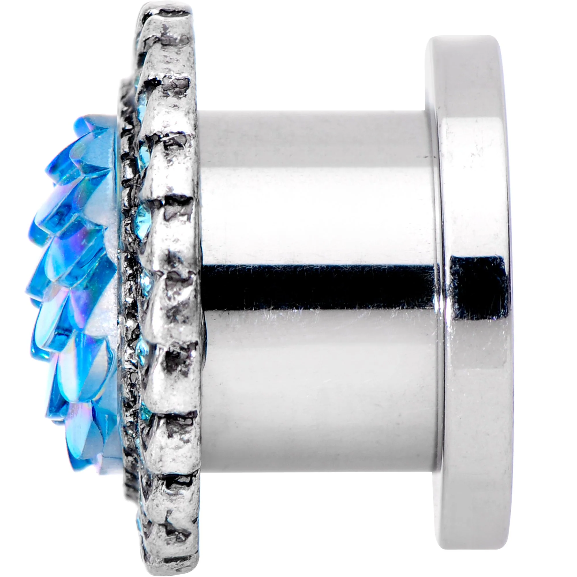 00G Aqua Gem Iridescent Blue Mermaid Scale Screw Fit Plug Set - Image 4