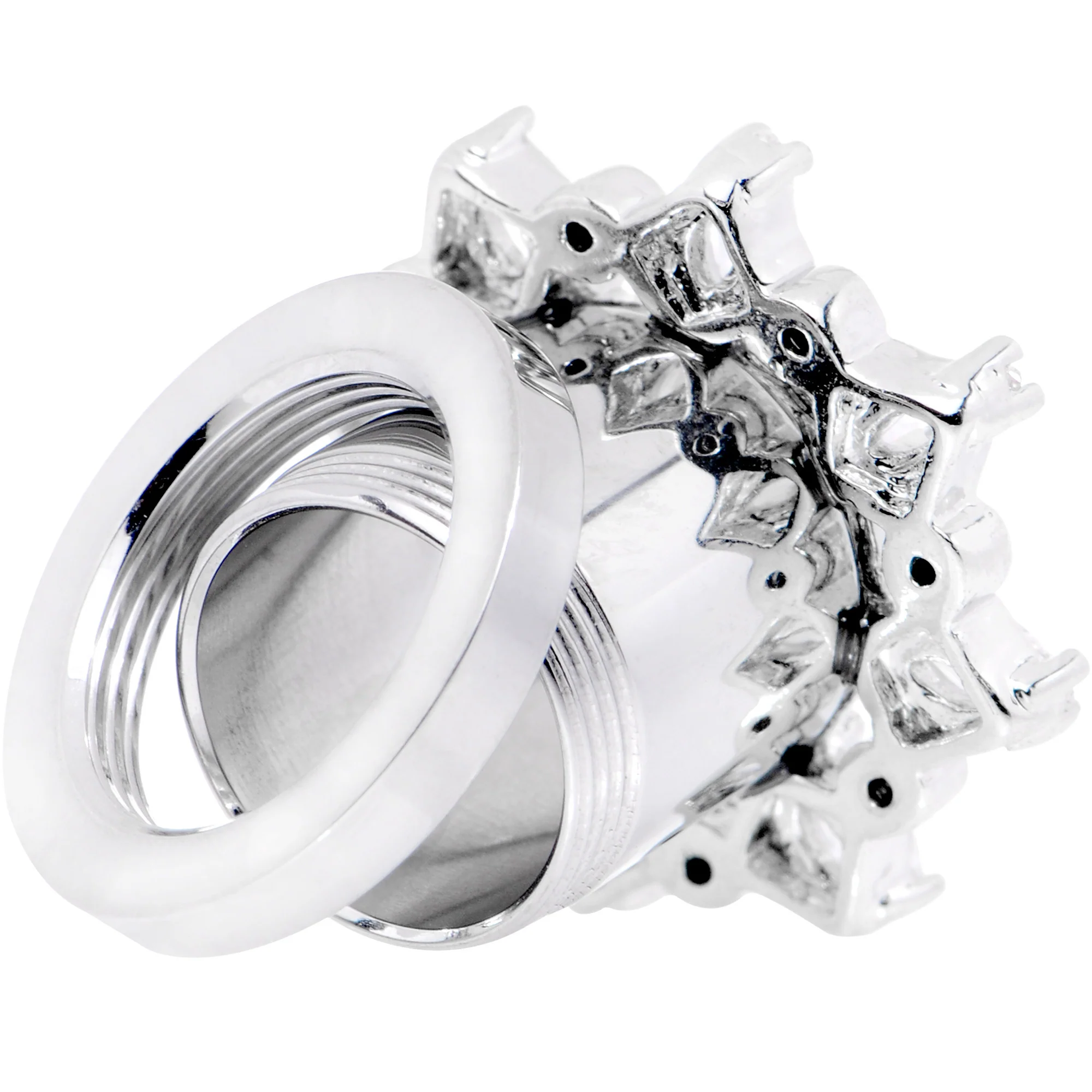00G Clear Gem Flower Frame Screw Fit Tunnel Plug Set - Image 5