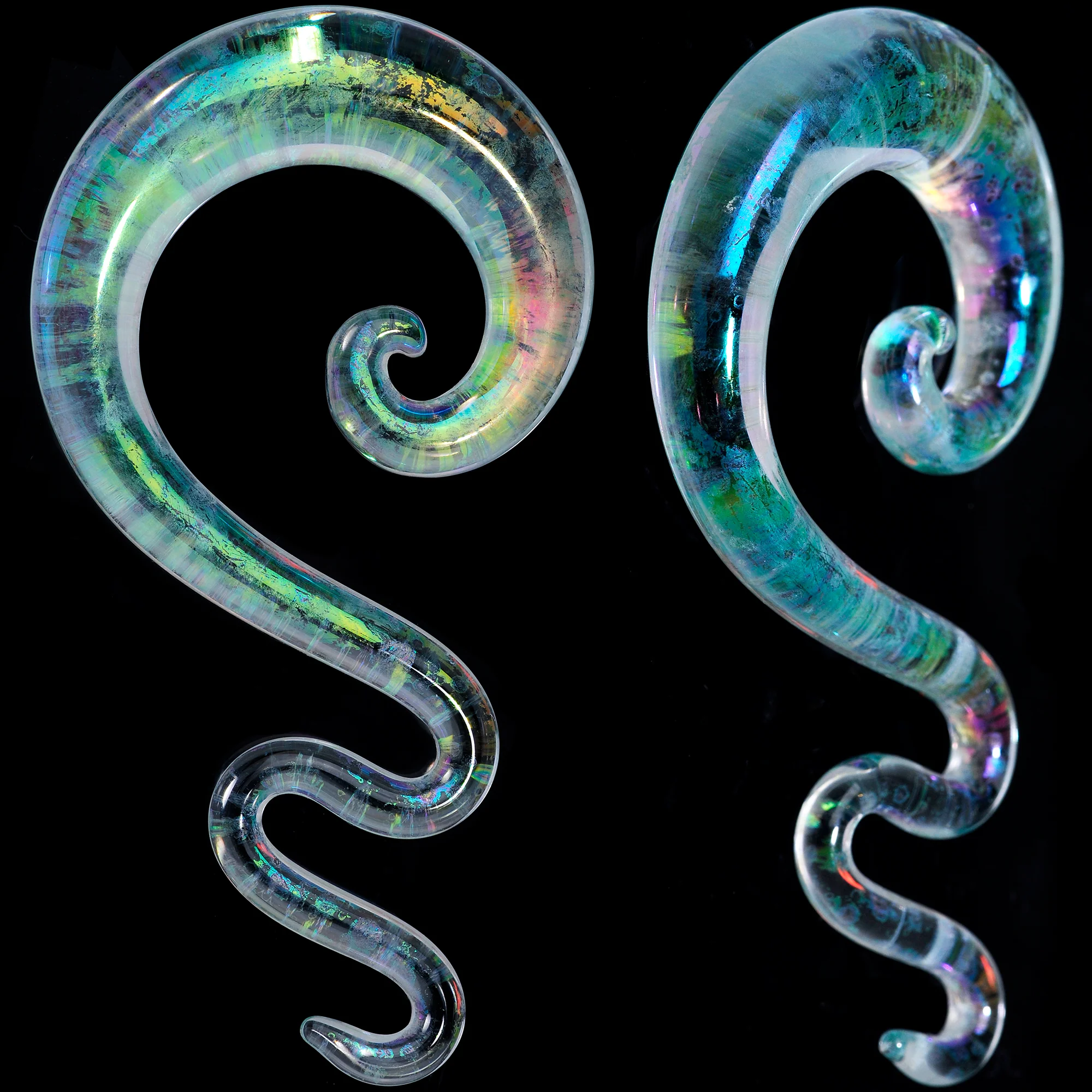 00G Iridescent Clear Glass Zig Zag Spiral Taper Set - Image 2