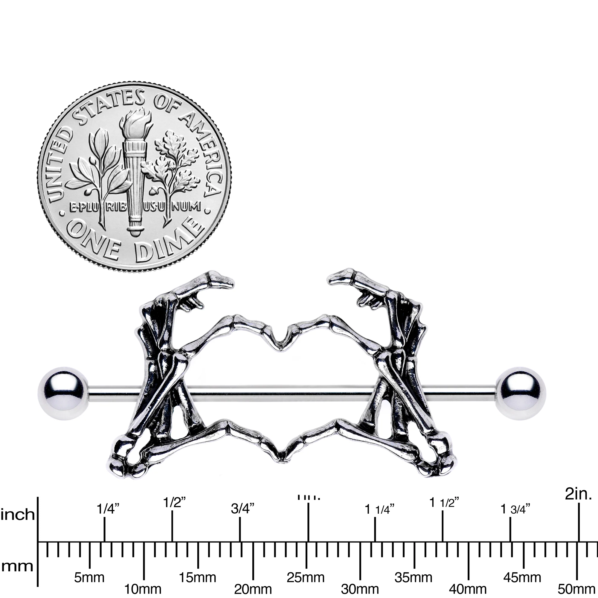 1 1/2 Skeleton Hand Heart Nipple Barbell Shield Set - Image 6