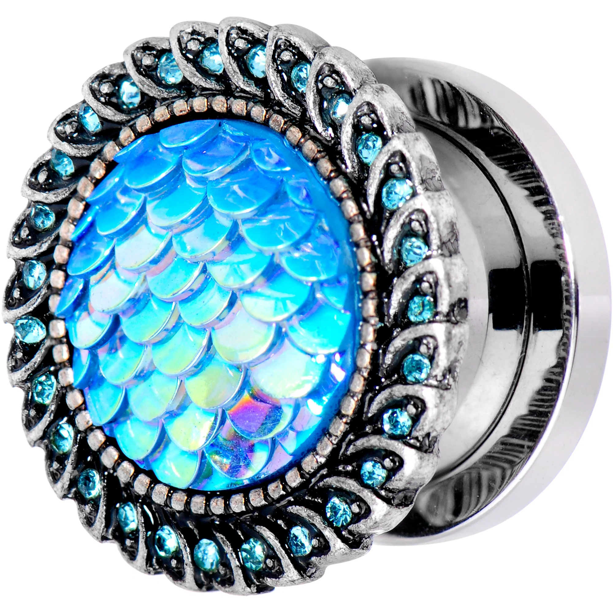 1/2 Aqua Gem Iridescent Blue Mermaid Scale Screw Fit Plug Set - Image 2