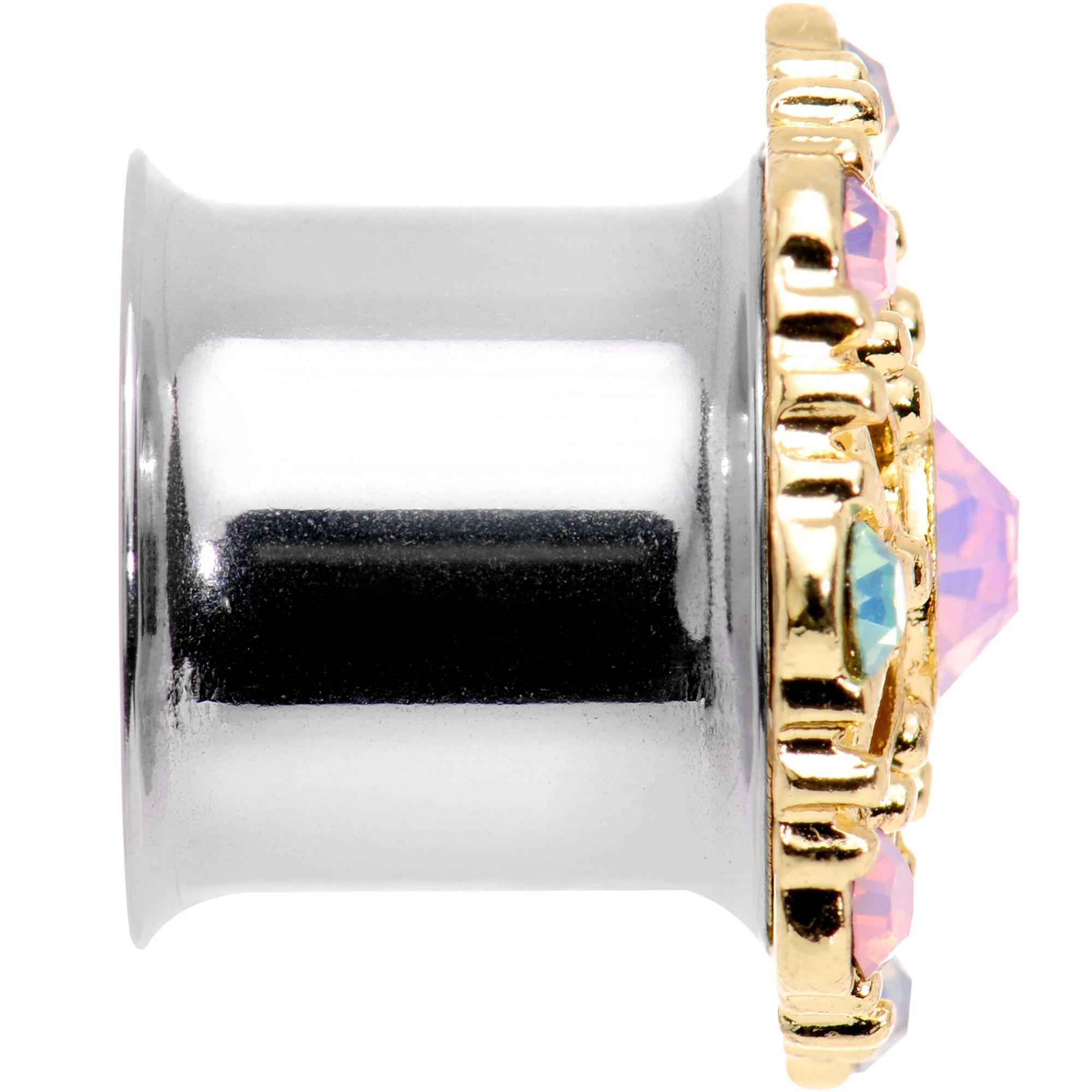 1/2 Pink Green White Gem Glam Flower Double Flare Tunnel Plug Set - Image 4
