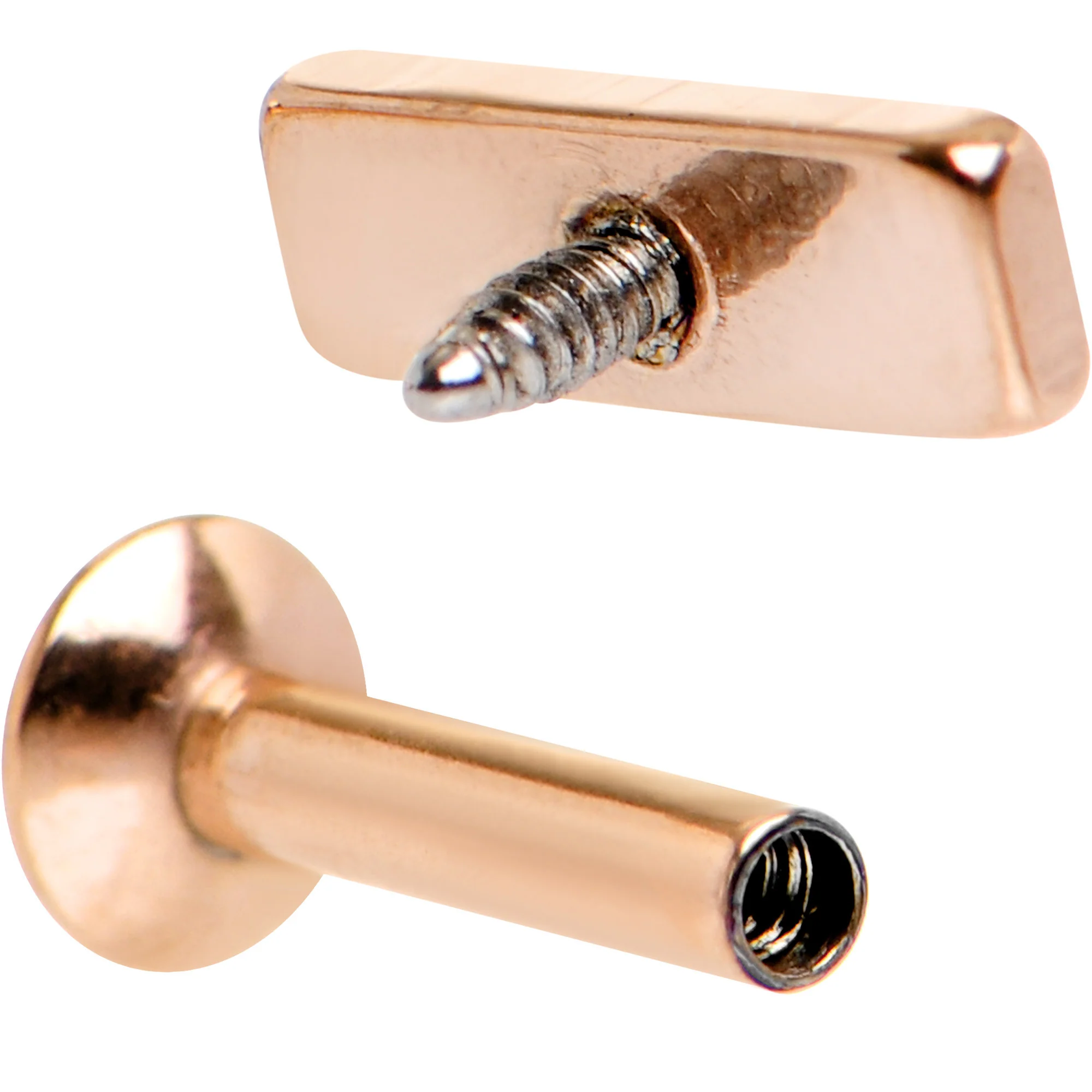 1/4 6mm Rose Gold IP Rectangle Internal Thread Daith Cartilage Tragus - Image 4