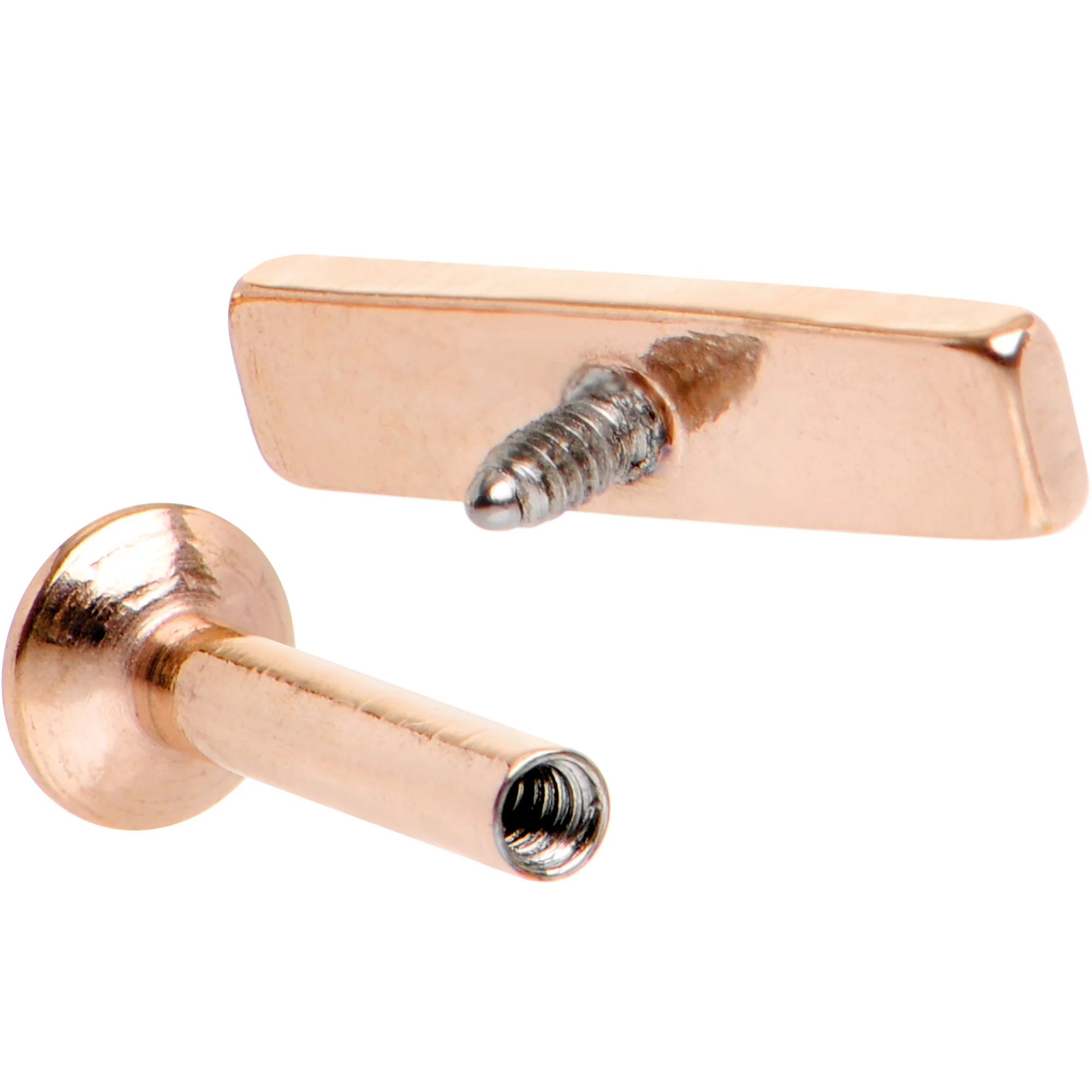 1/4 9mm Rose Gold IP Rectangle Internal Thread Daith Cartilage Tragus - Image 3