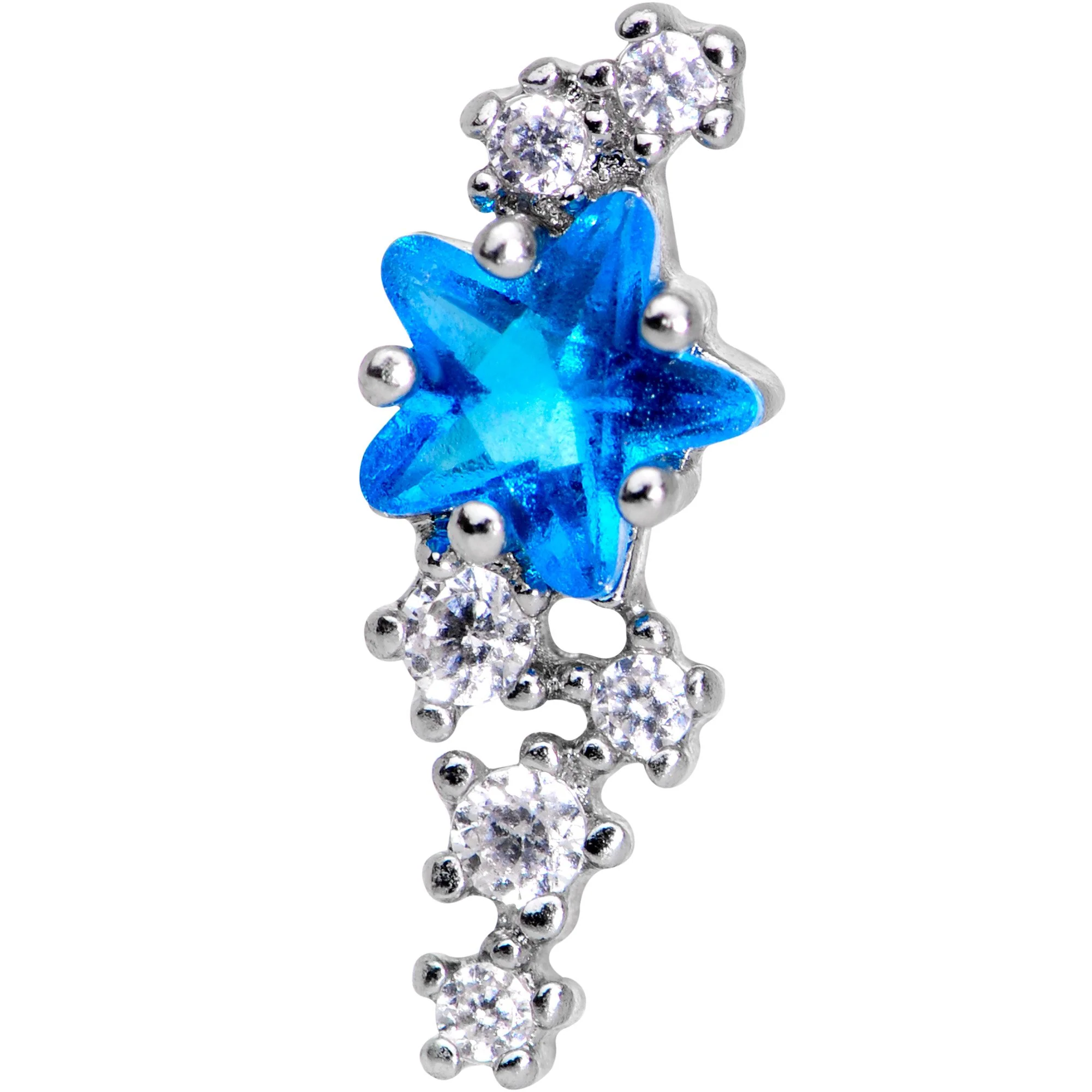 1/4 Blue CZ Gem Star Trail Cartilage Tragus Earring - Image 2