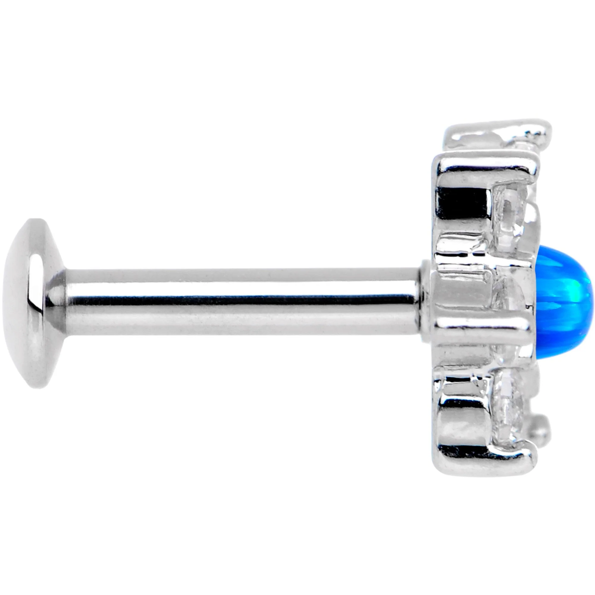 1/4 Blue Faux Opal Internally Threaded Star Flower Labret Monroe - Image 3