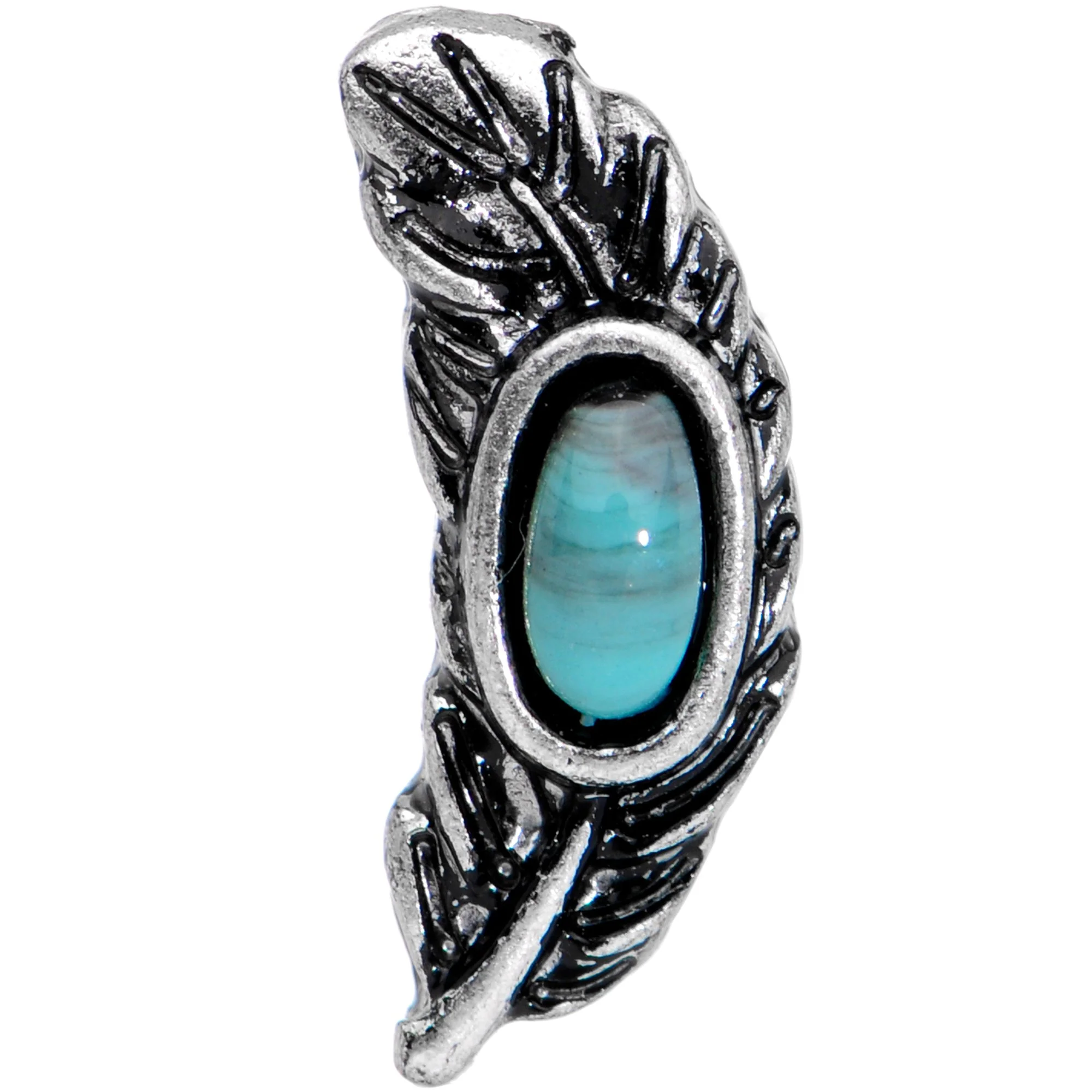 1/4 Blue Faux Turquoise Southwestern Feather Cartilage Tragus Earring - Image 2