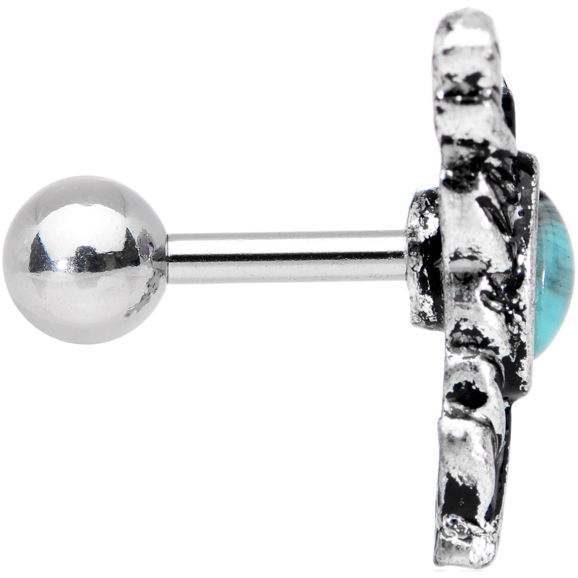 1/4 Blue Faux Turquoise Southwestern Feather Cartilage Tragus Earring - Image 3