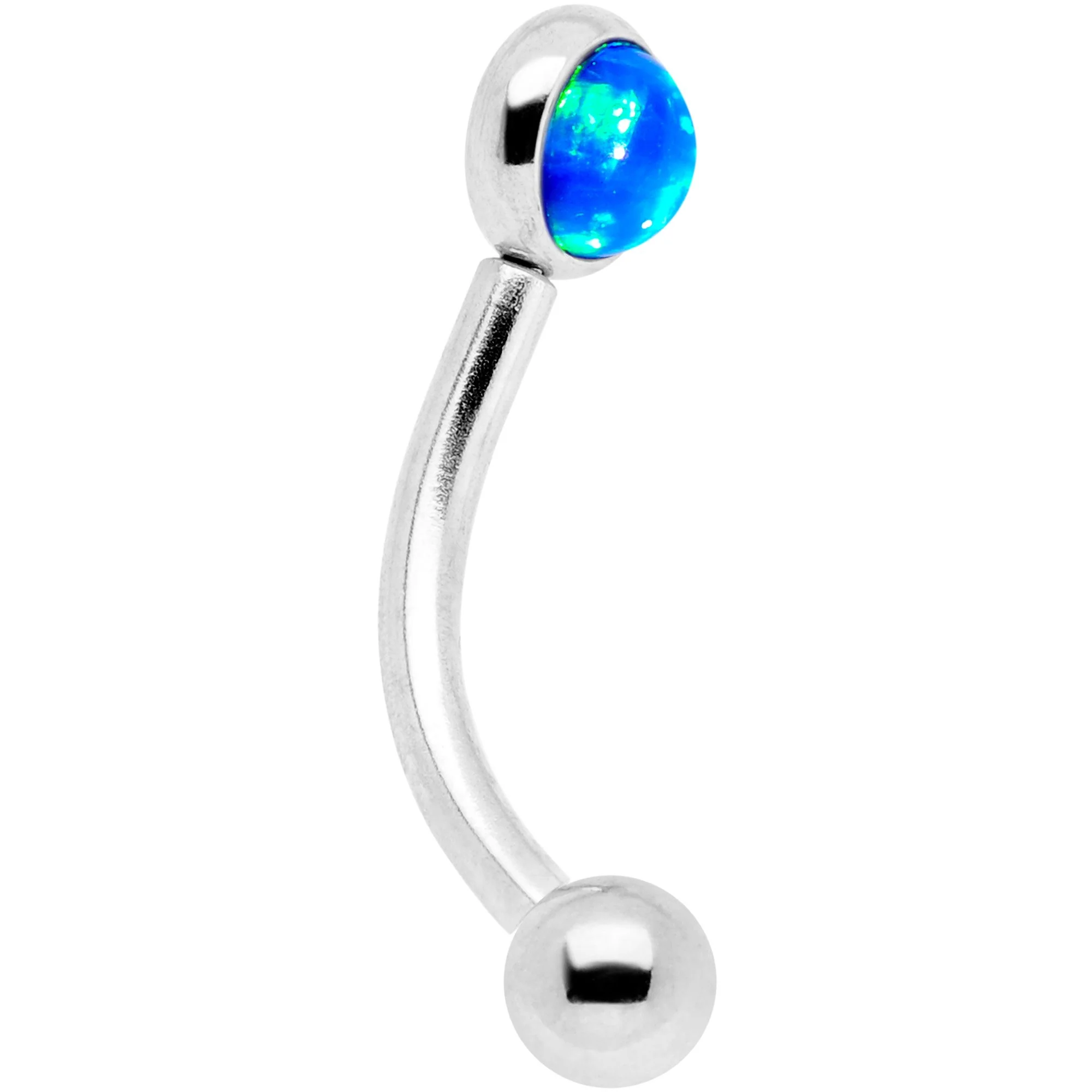 16G 5/16 Blue Synthetic Opal Flat Set Curved Eyebrow Rook Piercing - Image 2