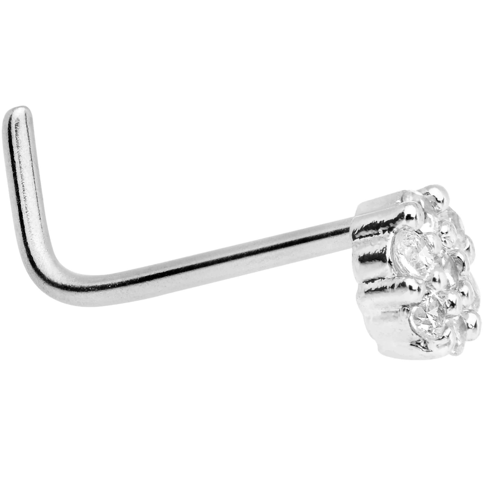 1/4 Clear CZ Gem Cute Cluster L Shaped Nose Ring - Image 3
