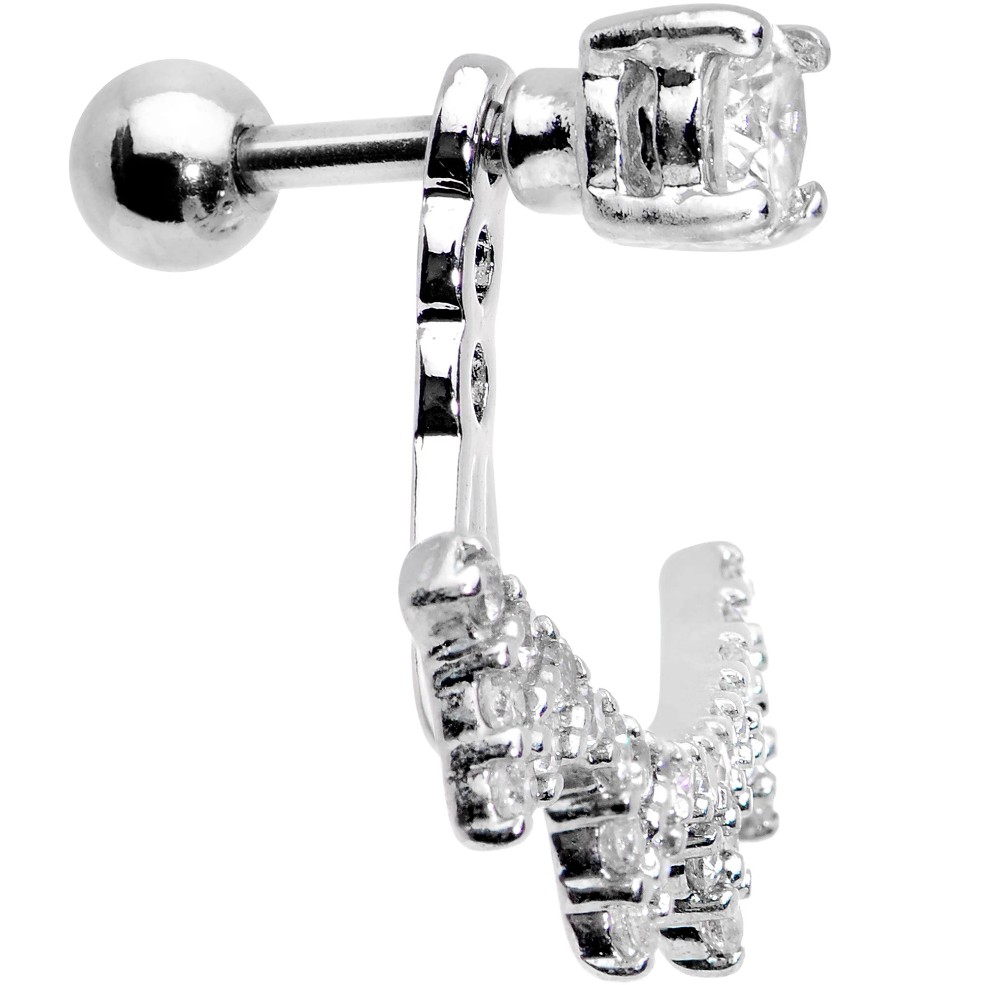 1/4 Clear CZ Gem Debutante Fan Dangle Cartilage Tragus Piercing - Image 2