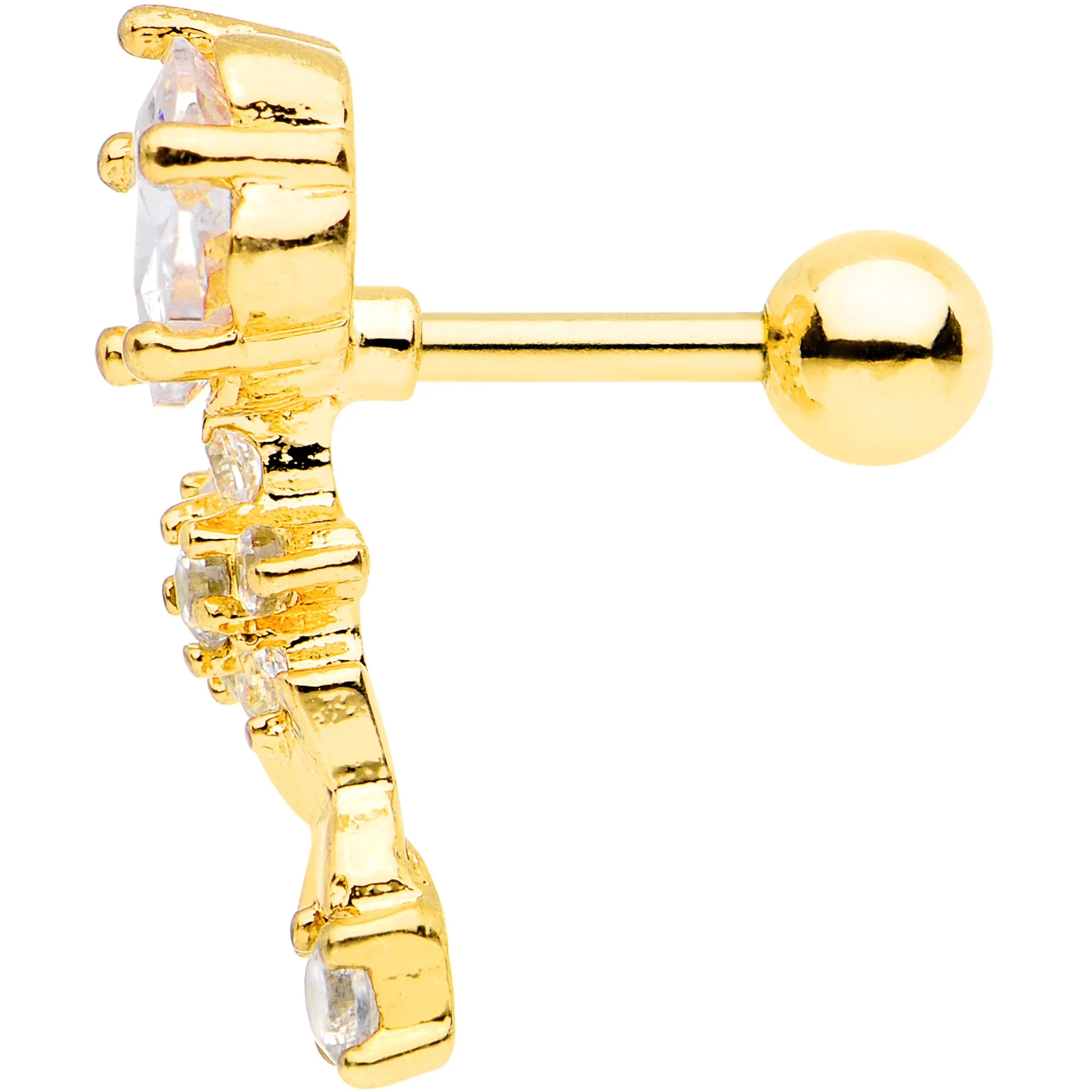 1/4 Clear CZ Gem Gold Tone Anodized Cascade Right Cartilage Earring - Image 3