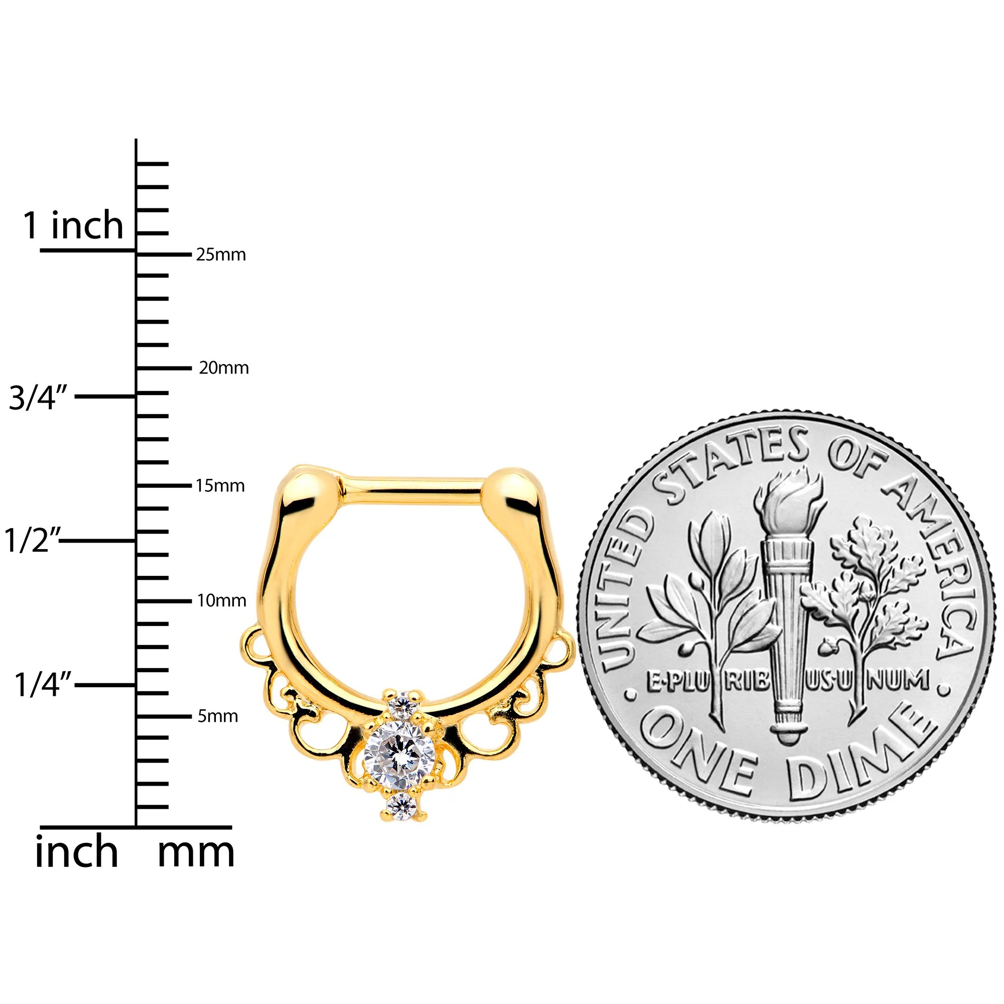 16G Clear CZ Gem Gold Tone Anodized Coronet Septum Clicker - Image 5
