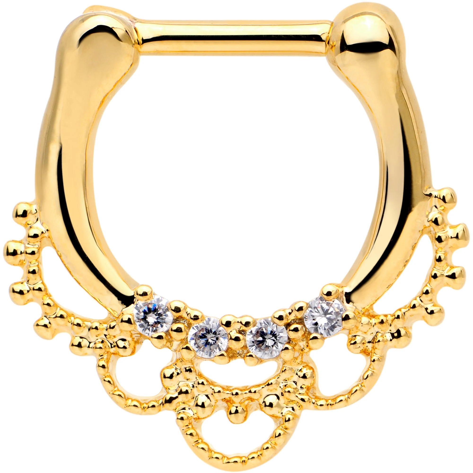 1/4 Clear CZ Gem Gold Tone Anodized Filigree Nipple Clicker Set - Image 3
