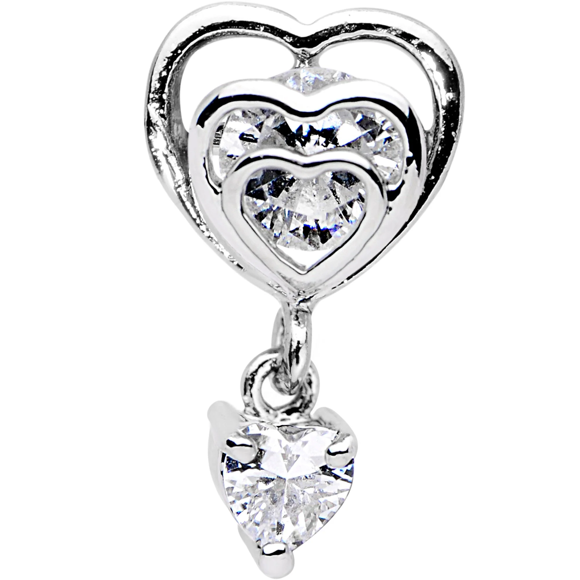 1/4 Clear CZ Gem Triple Heart Dangle Cartilage Tragus Earring - Image 2