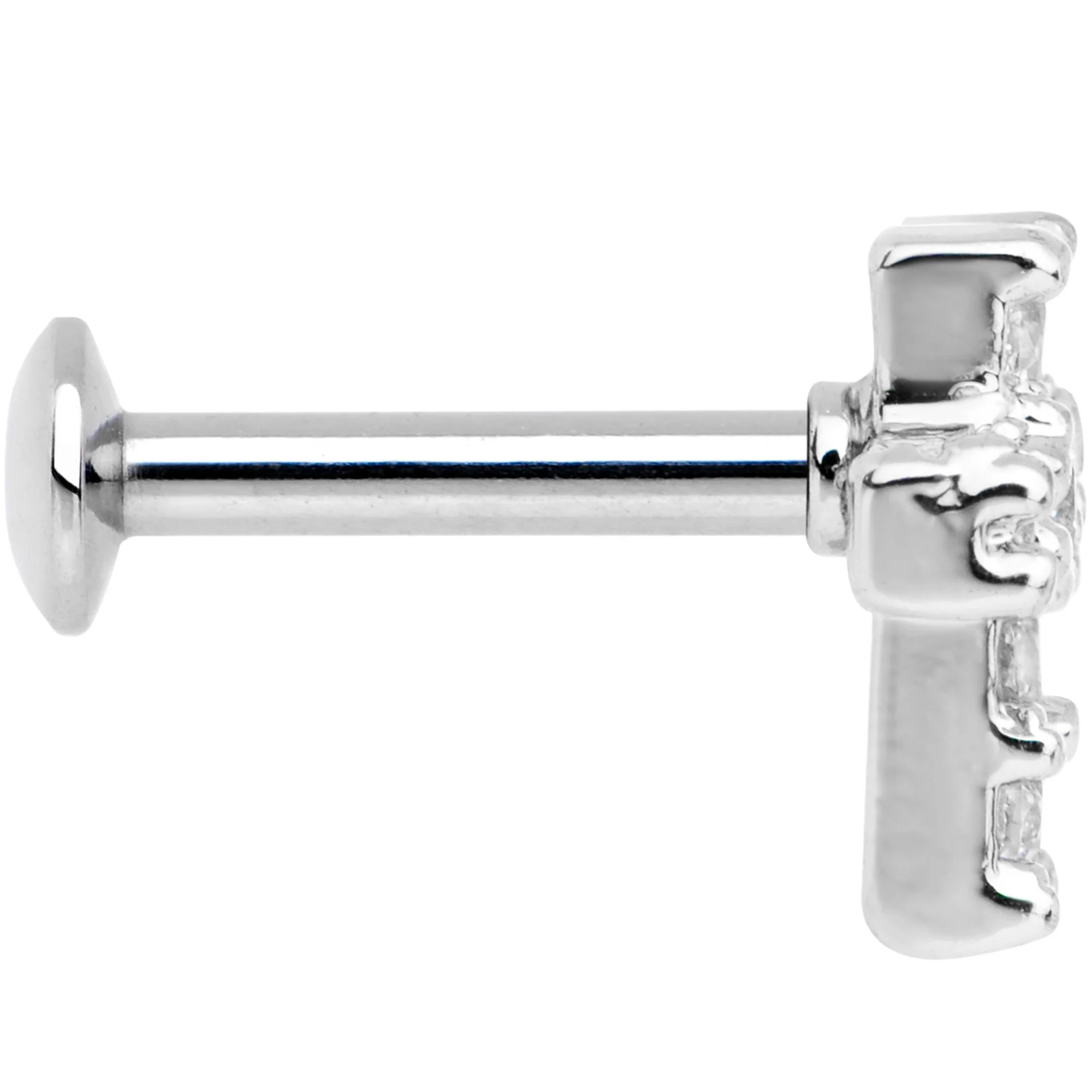 1/4 Clear CZ Internally Threaded Cross Labret Monroe - Image 3