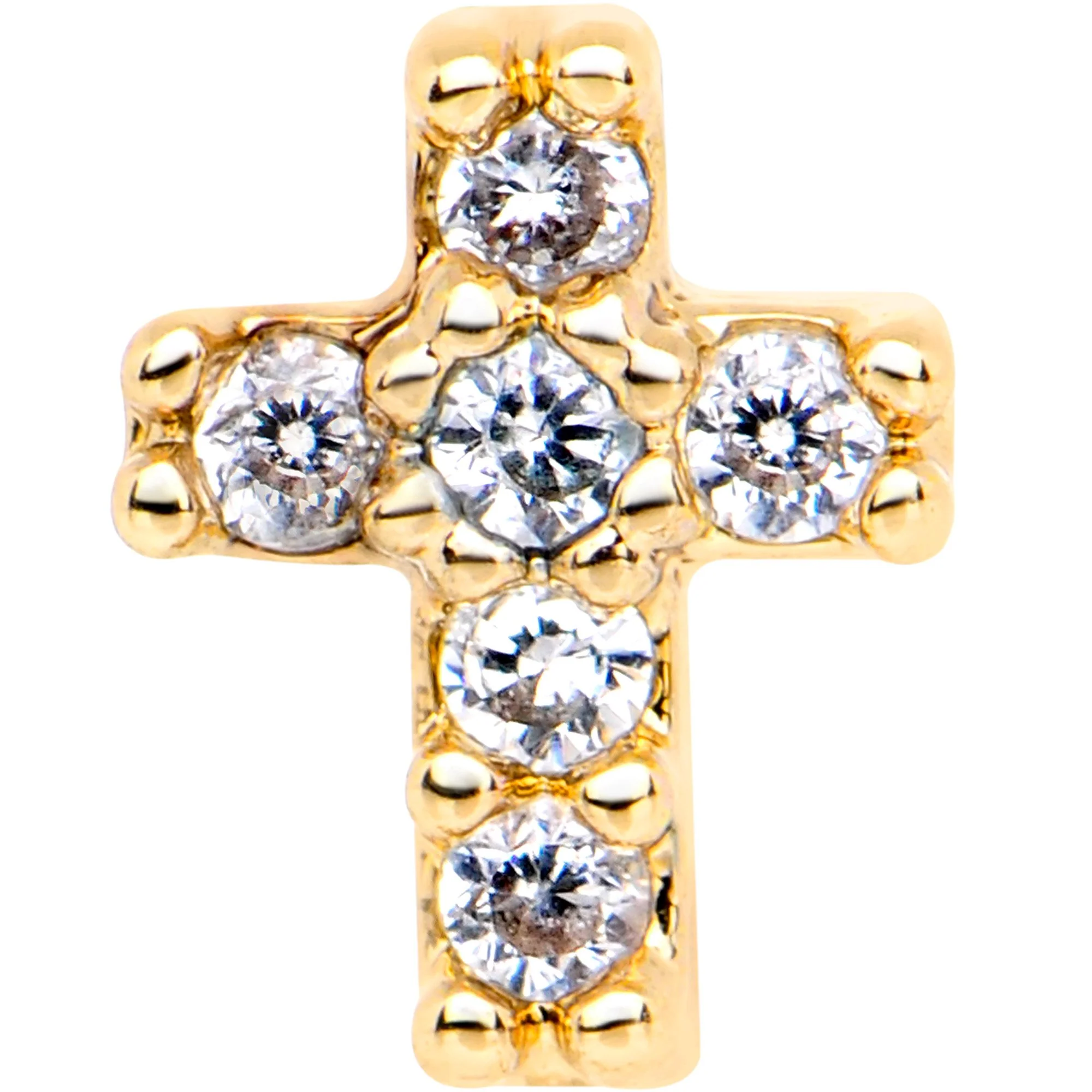 1/4 Clear CZ Internally Threaded Gold Tone Cross Labret Monroe - Image 2