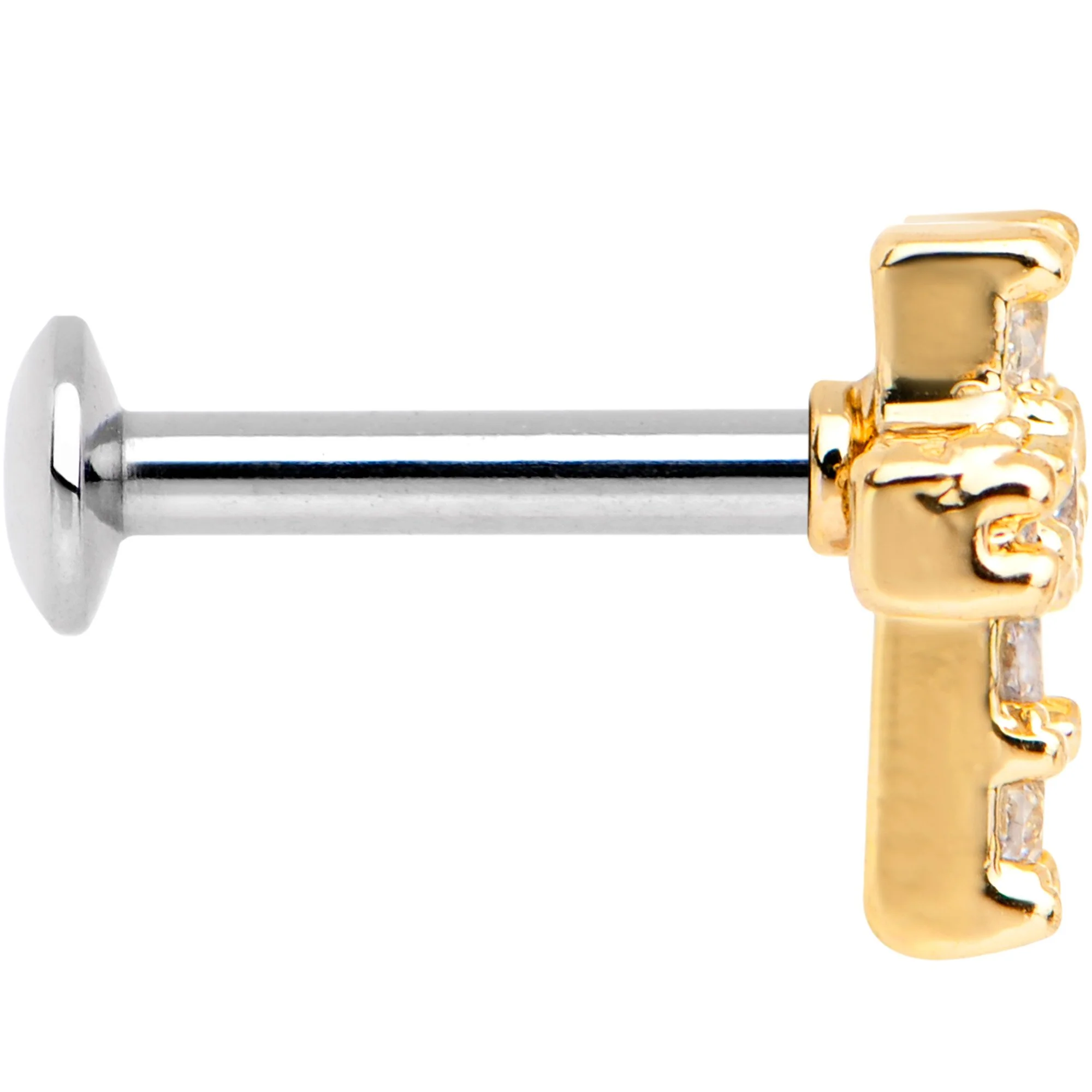 1/4 Clear CZ Internally Threaded Gold Tone Cross Labret Monroe - Image 3