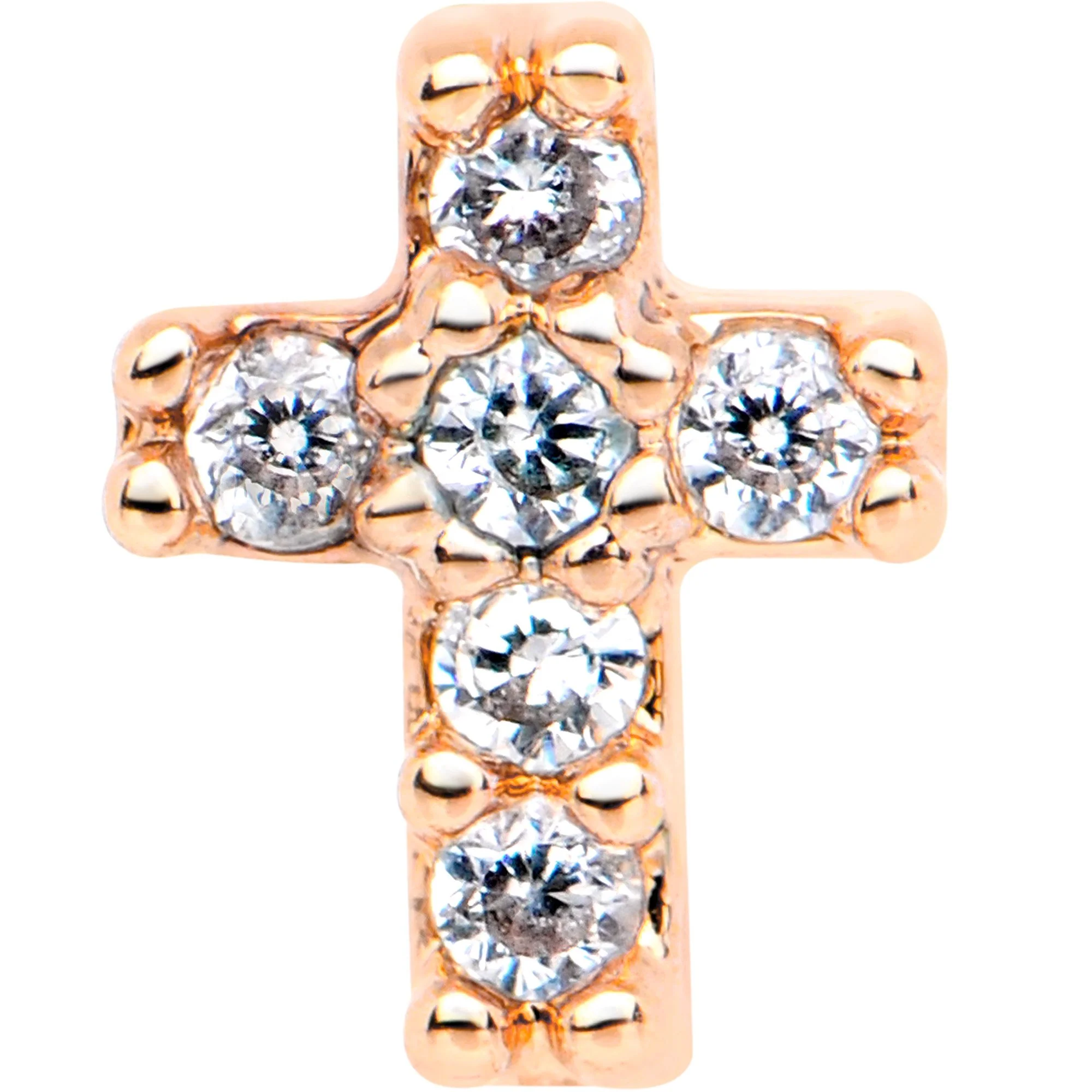 1/4 Clear CZ Internally Threaded Rose Gold Tone Cross Labret Monroe - Image 2