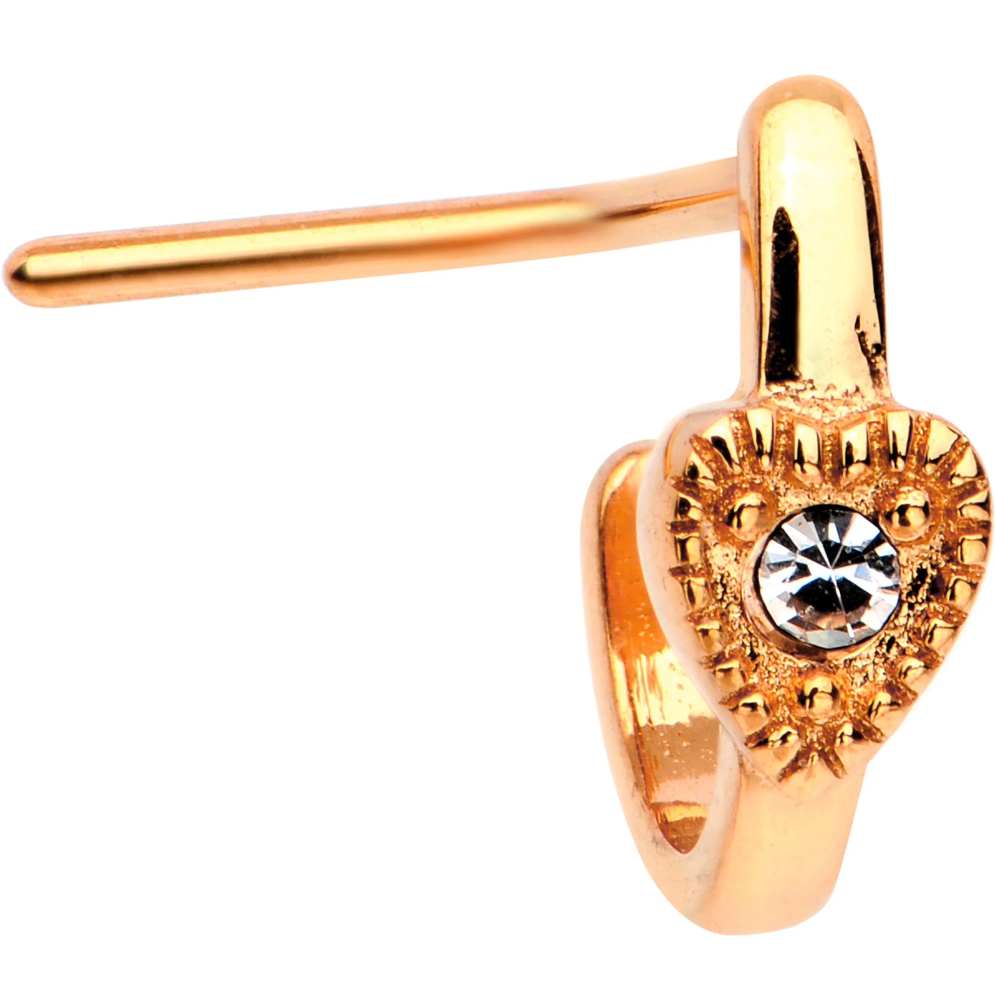 20G Gem Rose Gold Tone Heart Faux Hoop L Shaped Nose Ring - Image 2
