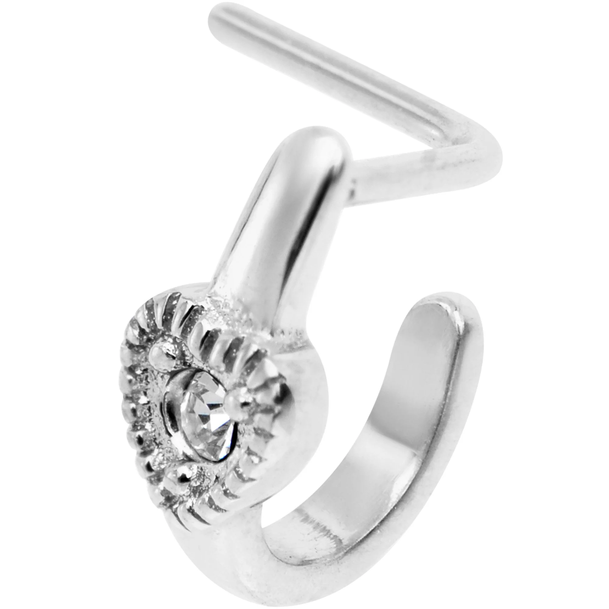 20G Clear Gem Steel Heart Faux Hoop L Shaped Nose Ring - Image 3