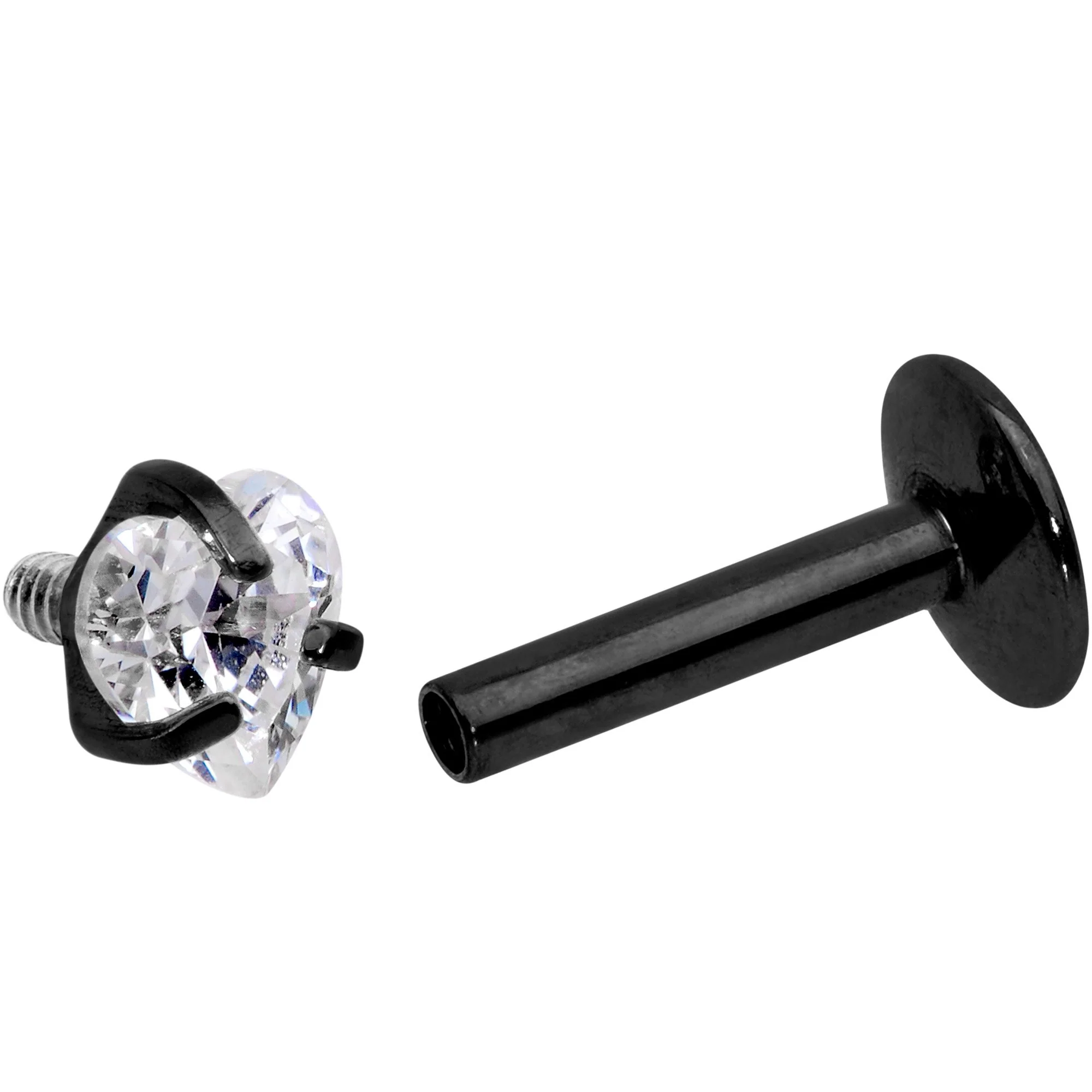 1/4 Clear Heart CZ Black PVD Internally Threaded Labret Monroe - Image 4