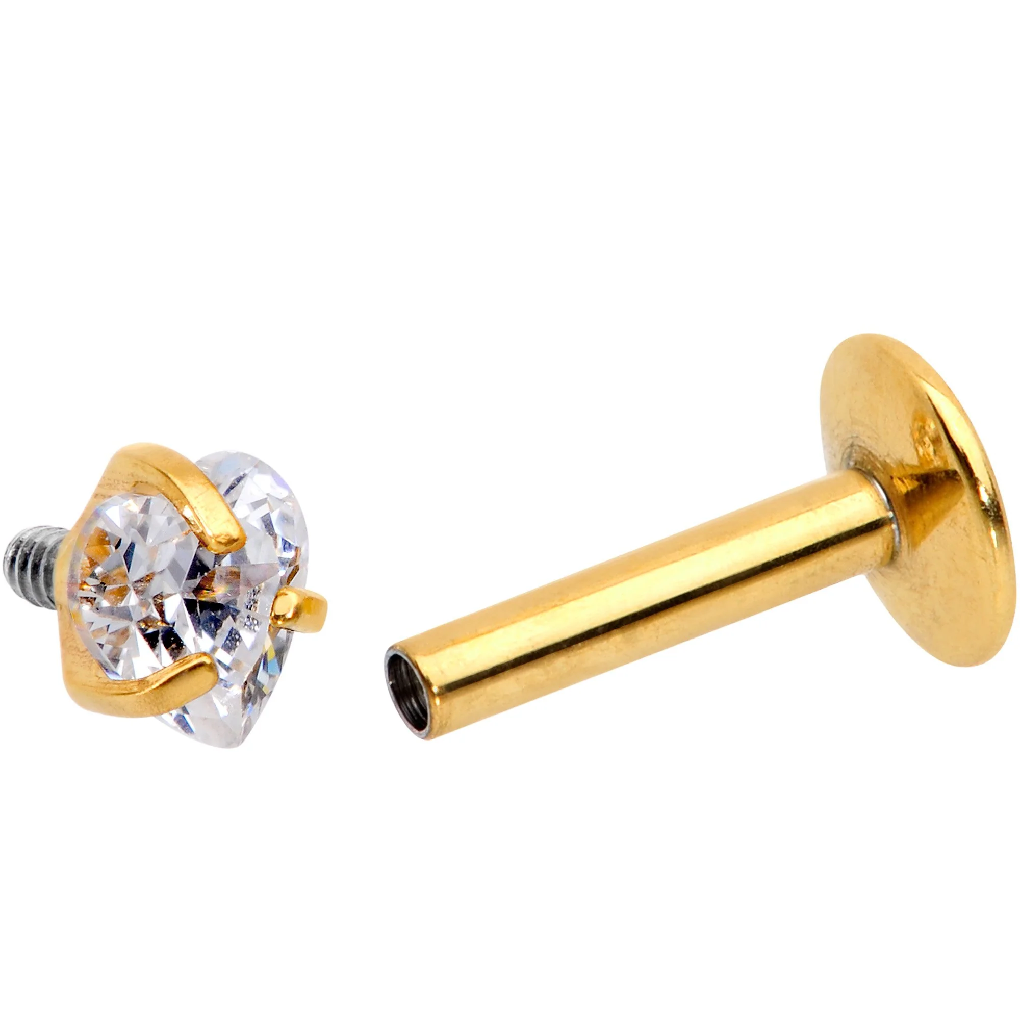 1/4 Clear Heart CZ Gold PVD Internally Threaded Labret Monroe - Image 4