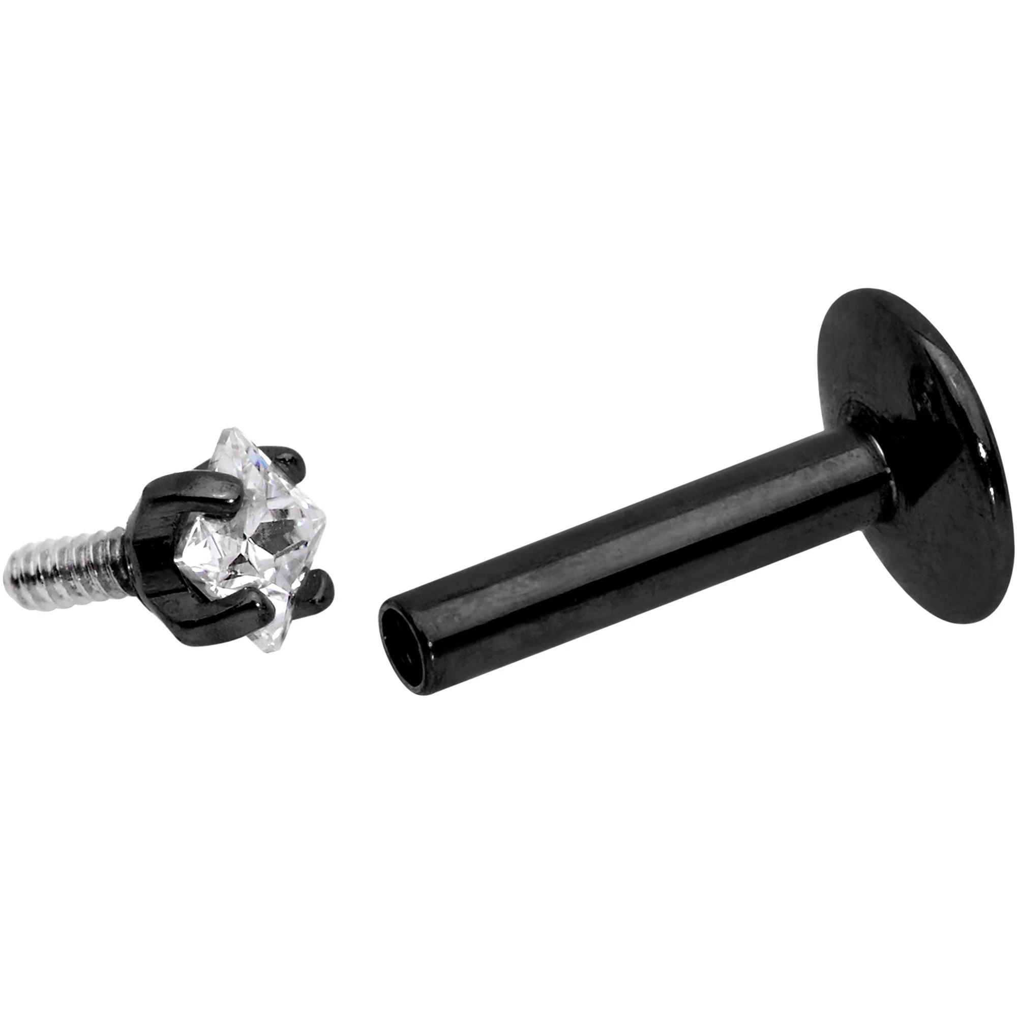 1/4 Clear Square CZ Black PVD Internally Threaded Labret Monroe - Image 4