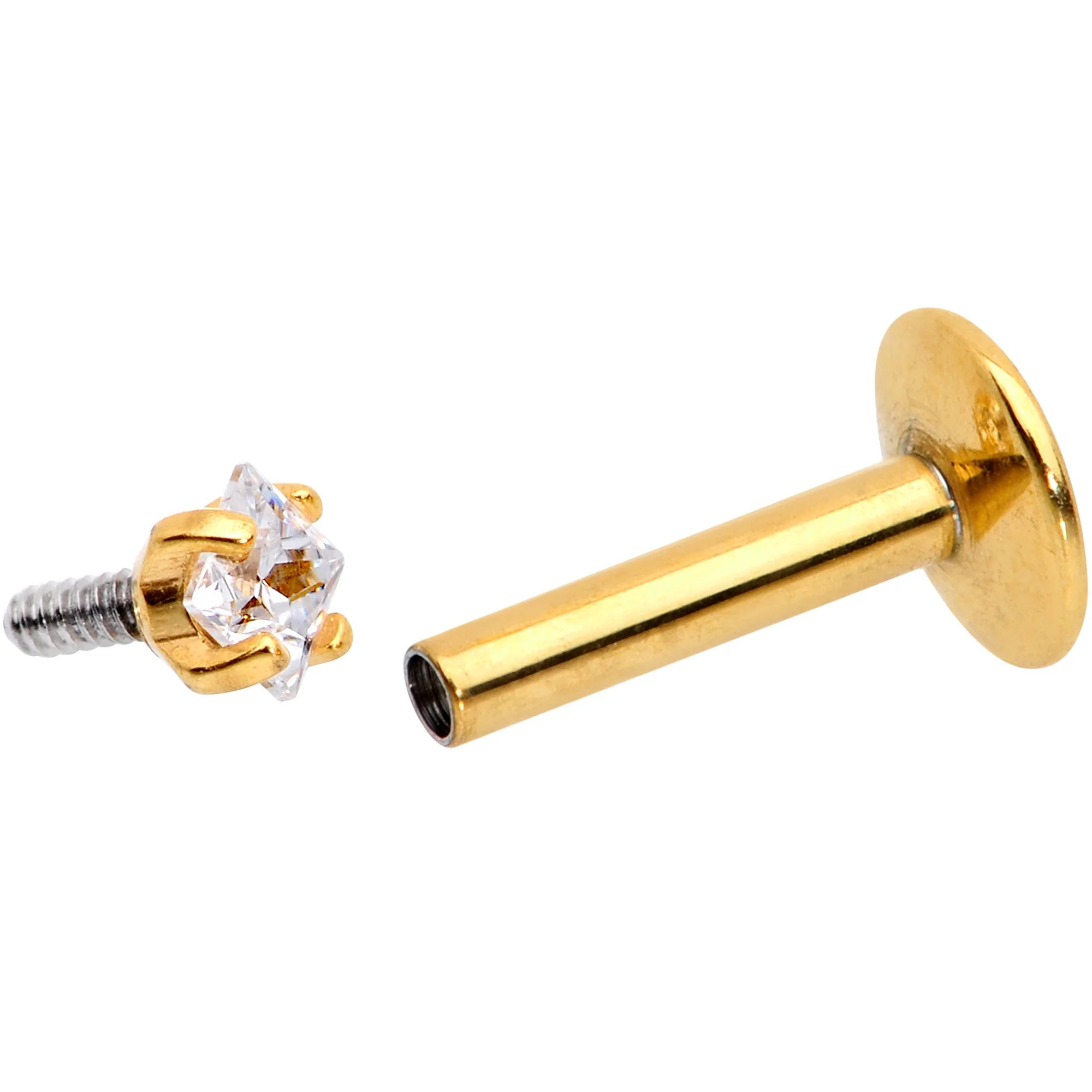 1/4 Clear Square CZ Gold PVD Internally Threaded Labret Monroe - Image 4