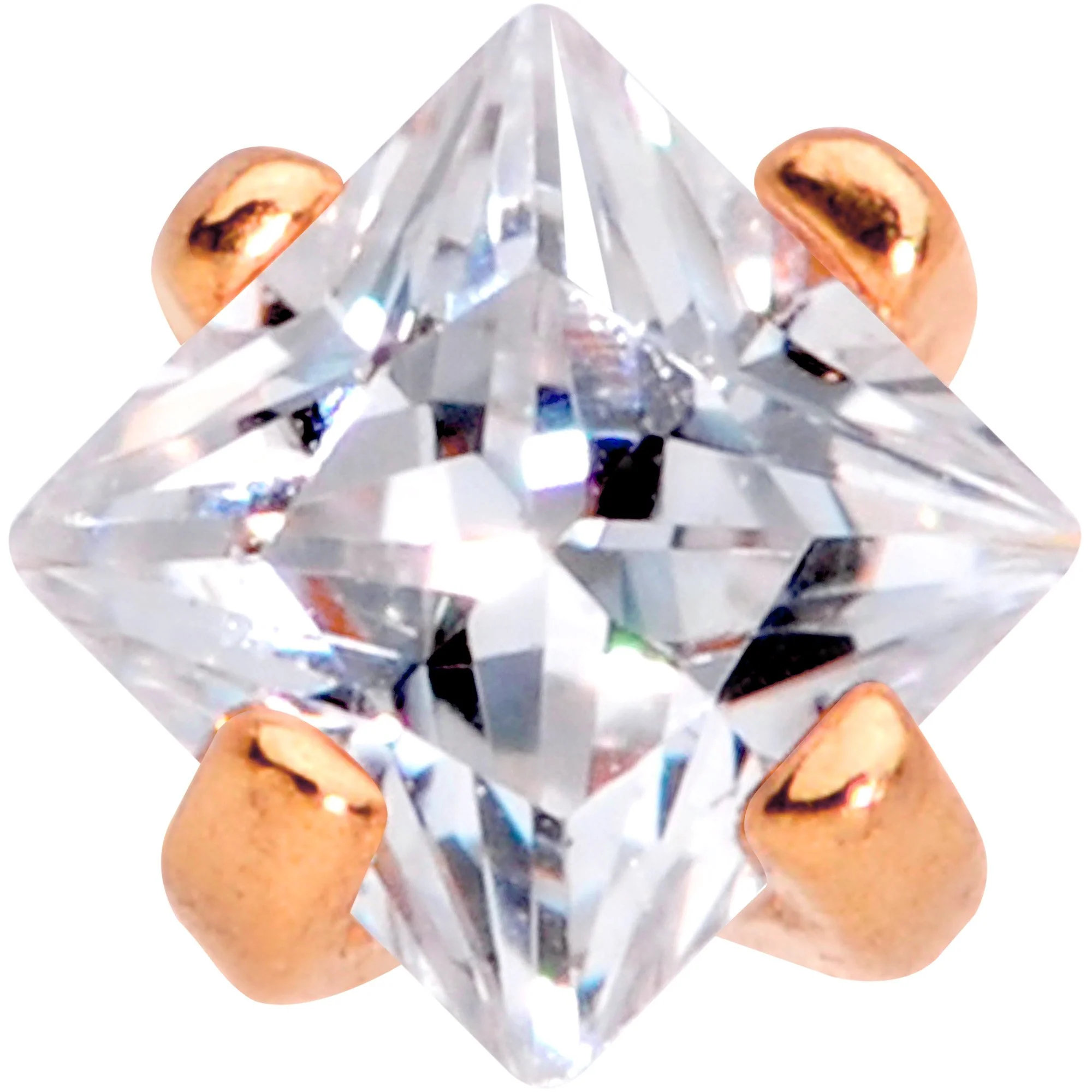 5/16 Clear Square CZ Rose Gold PVD Internally Threaded Labret Monroe - Image 2