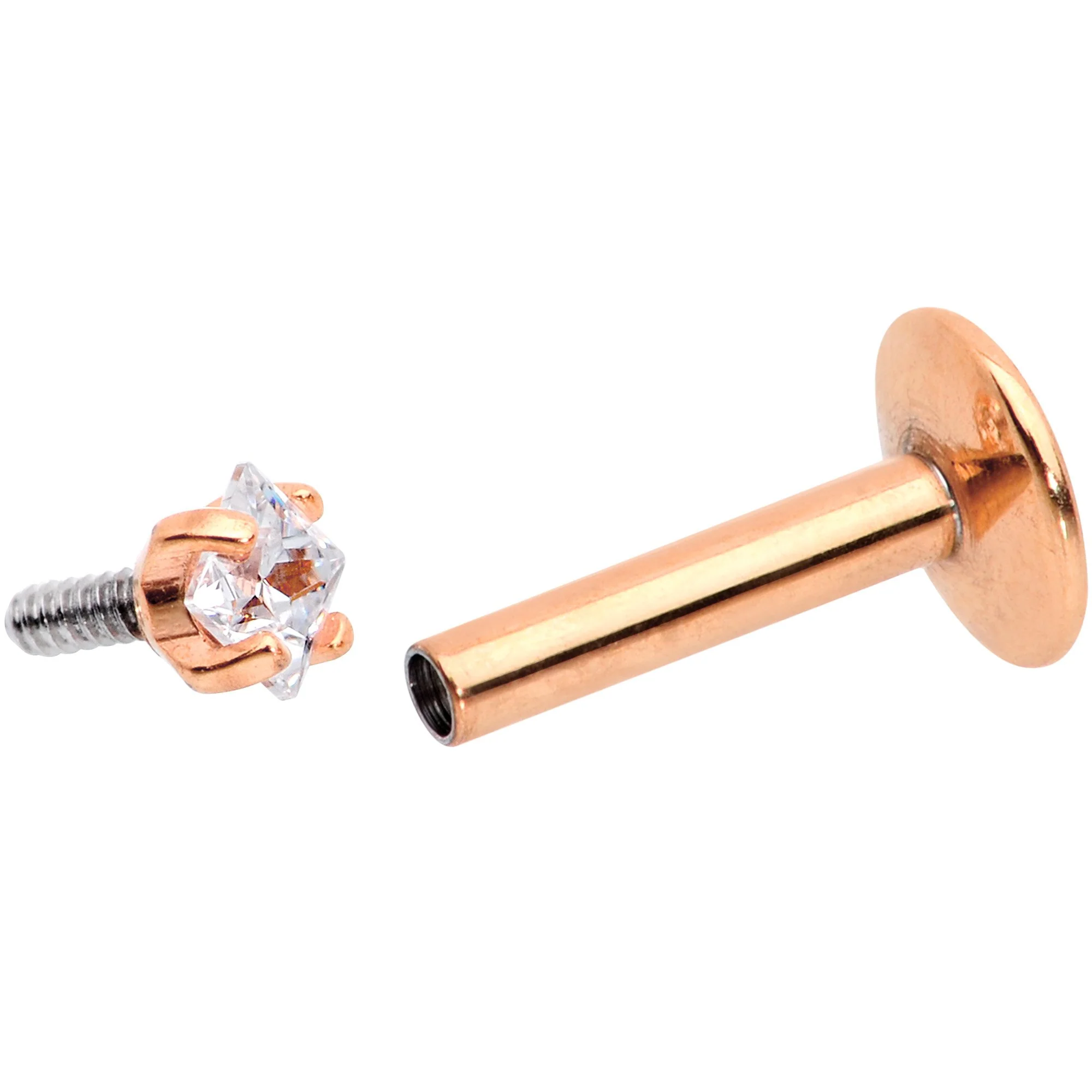 5/16 Clear Square CZ Rose Gold PVD Internally Threaded Labret Monroe - Image 4