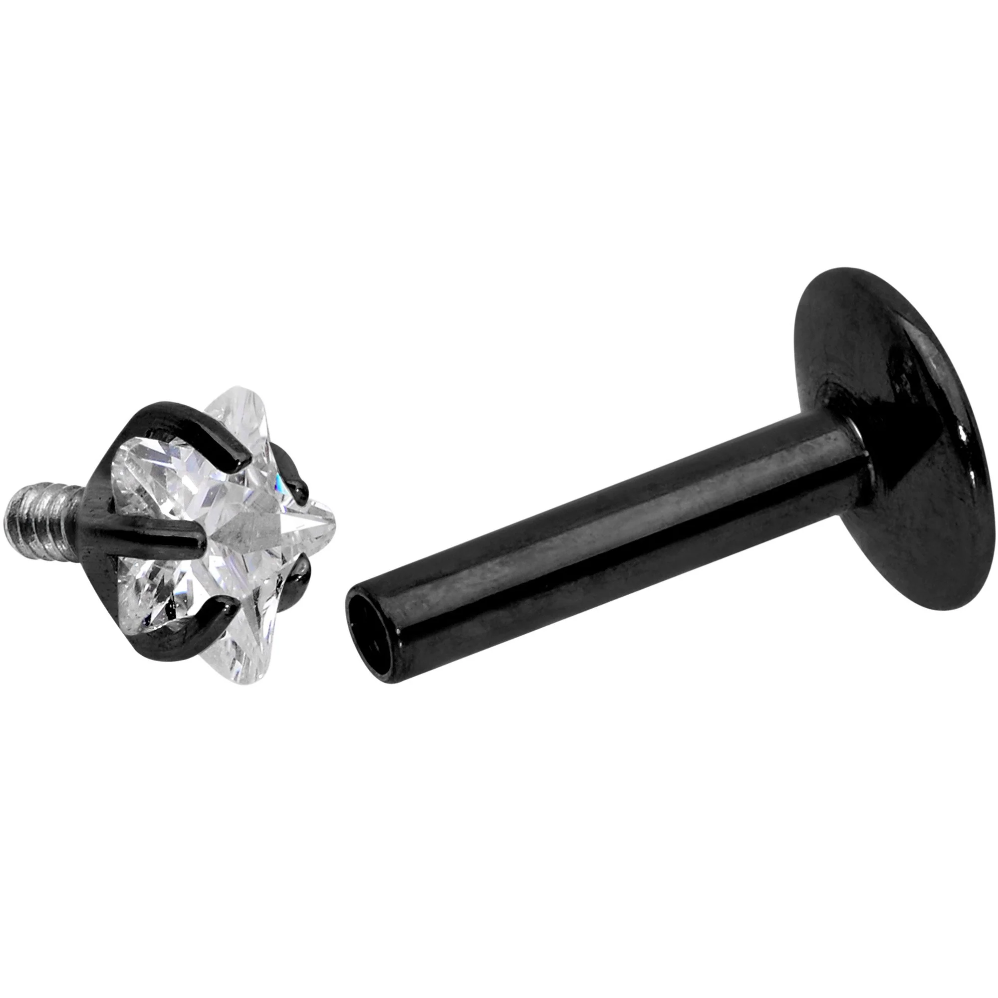 1/4 Clear Star CZ Gem Black PVD Internally Threaded Labret Monroe - Image 4