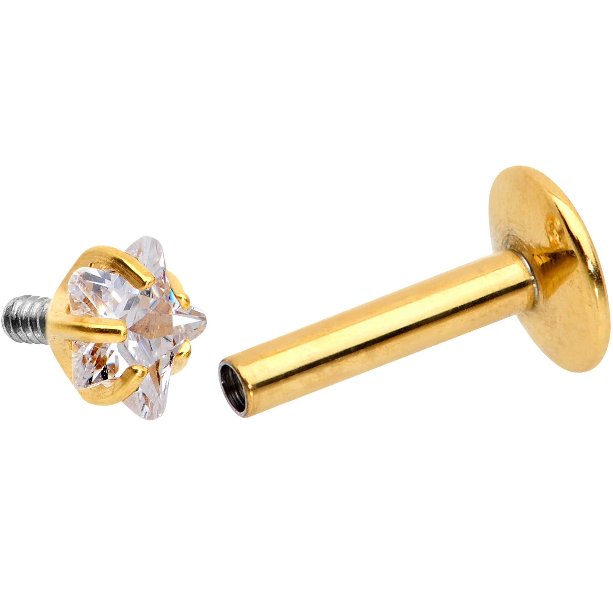 1/4 Clear Star CZ Gem Gold PVD Internally Threaded Labret Monroe - Image 4
