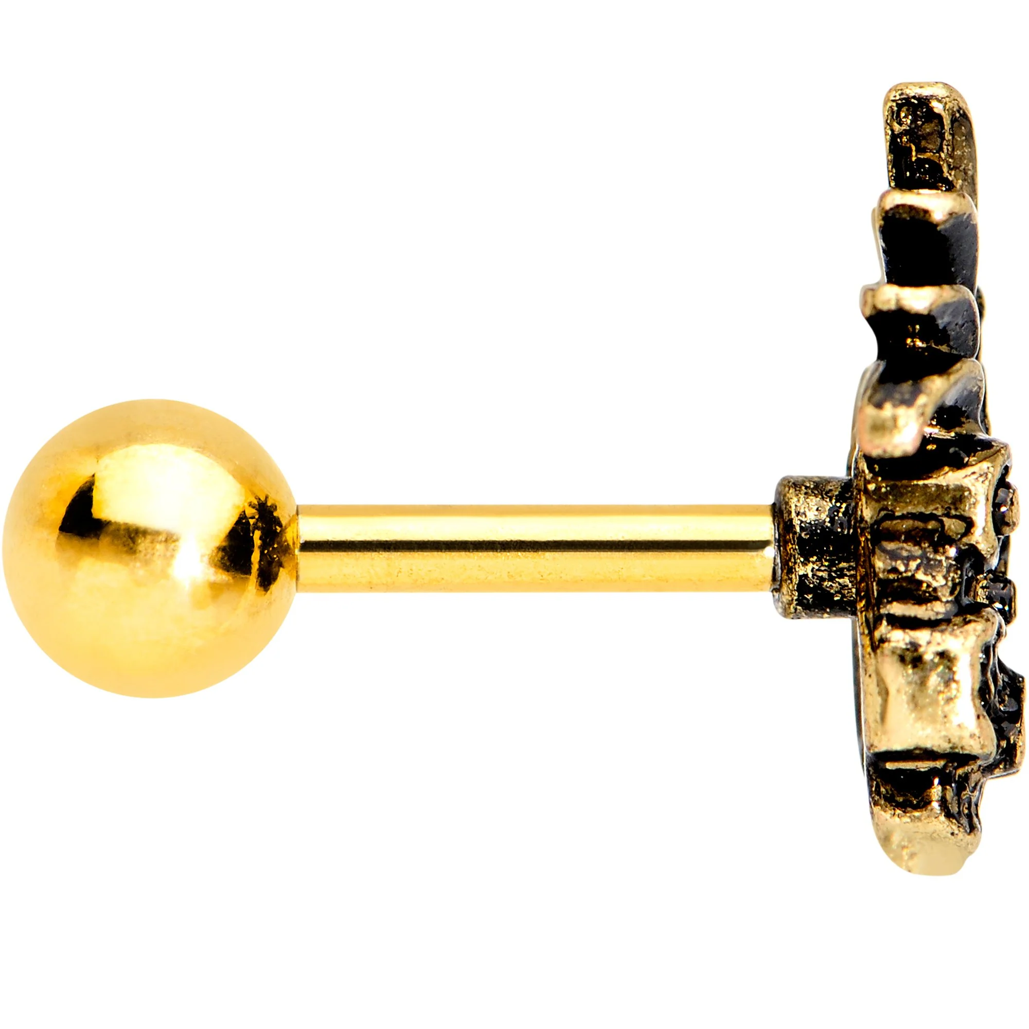 1/4 Gold PVD Steampunk Tiki Skull Headdress Cartilage Tragus Earring - Image 3