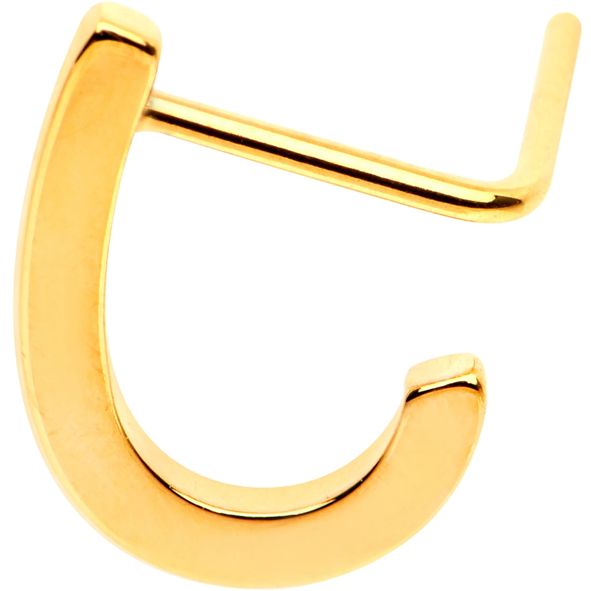 20G Gold Tone Faux Hoop L Shaped Nose Ring - Image 2