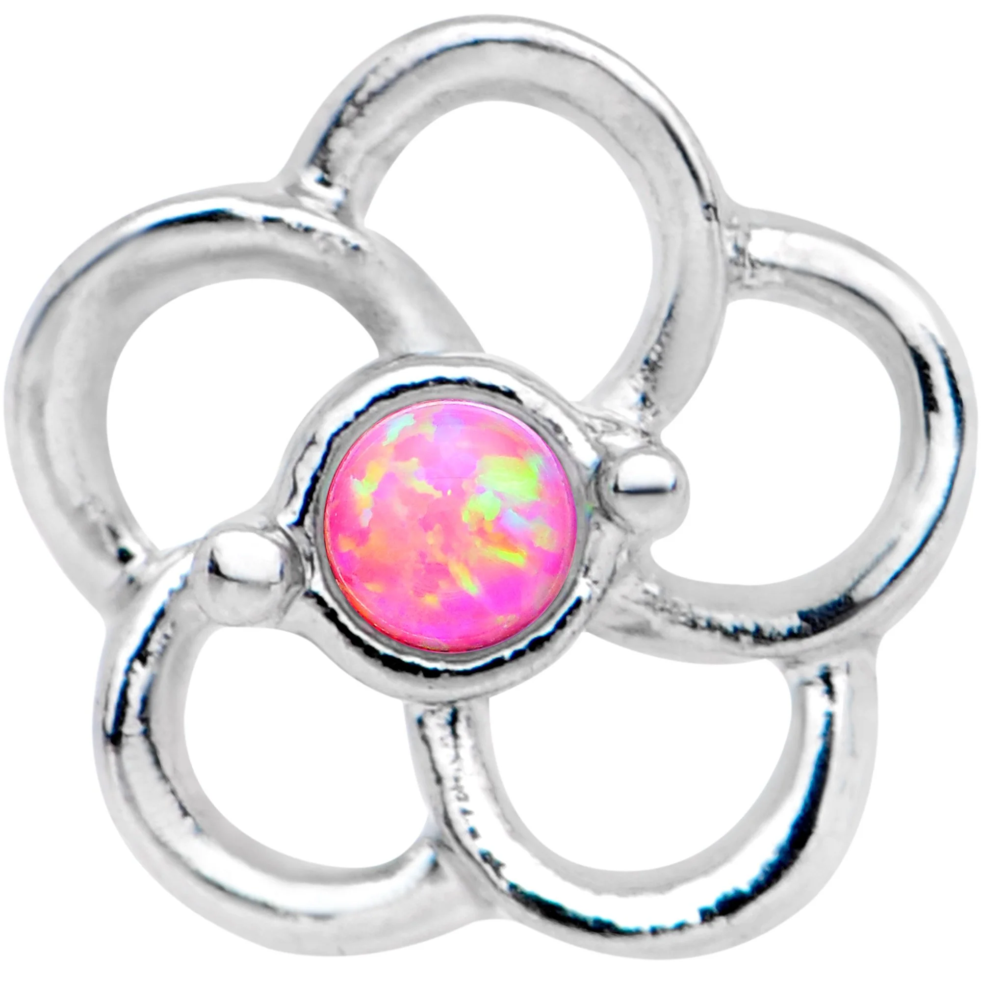 1/4 Pink Faux Opal Internally Threaded Hollow Flower Labret Monroe - Image 2