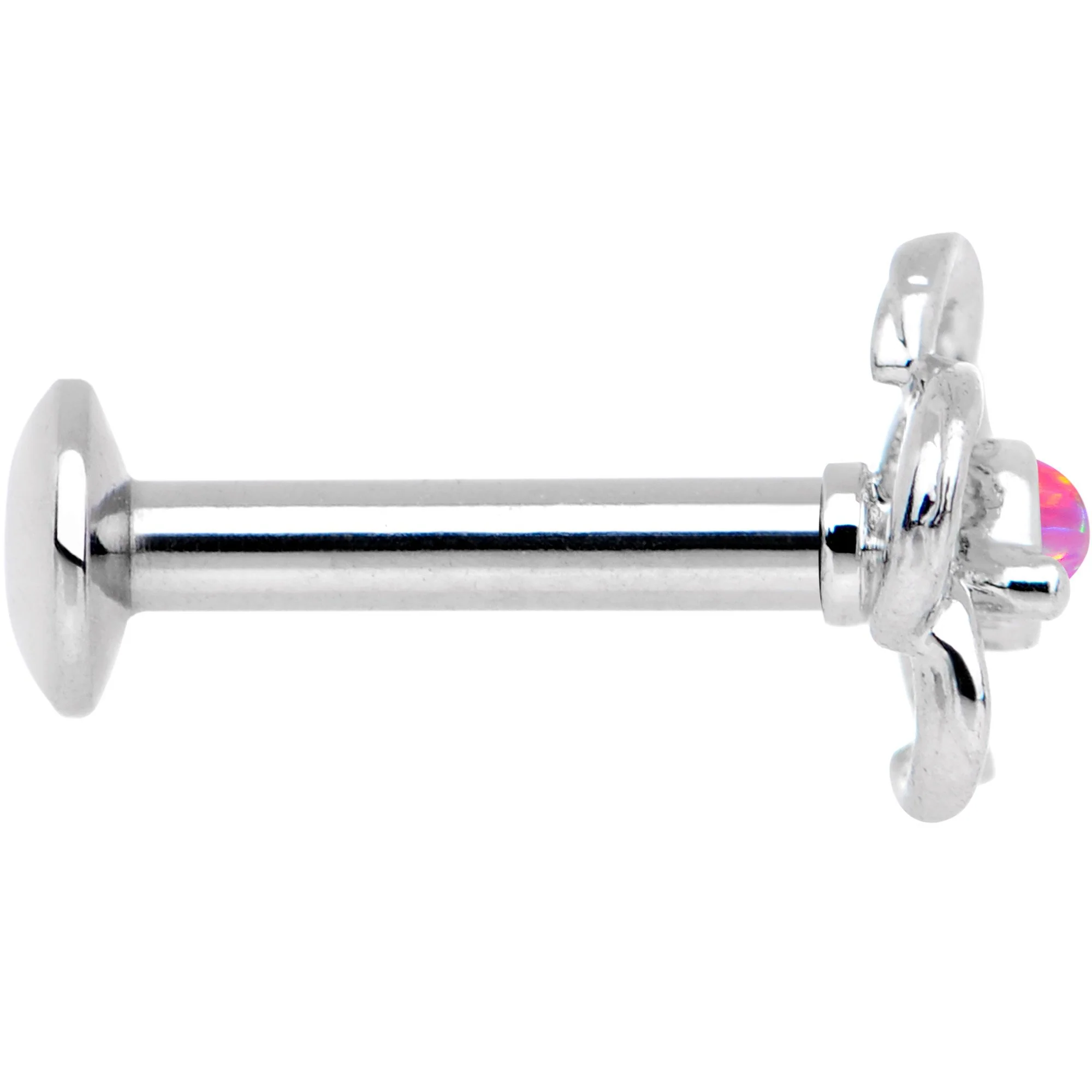 1/4 Pink Faux Opal Internally Threaded Hollow Flower Labret Monroe - Image 3