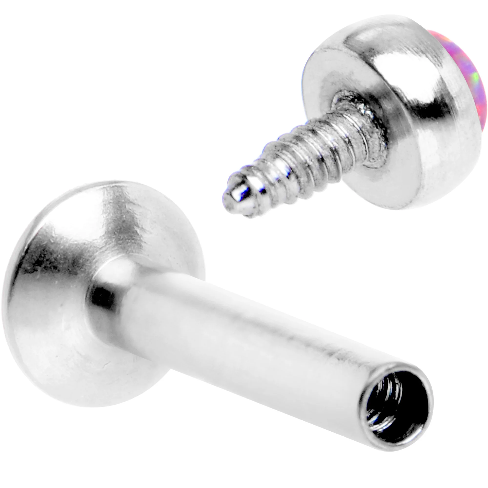 1/4 Pink Synthetic Opal Internally Threaded Daith Cartilage Tragus - Image 4