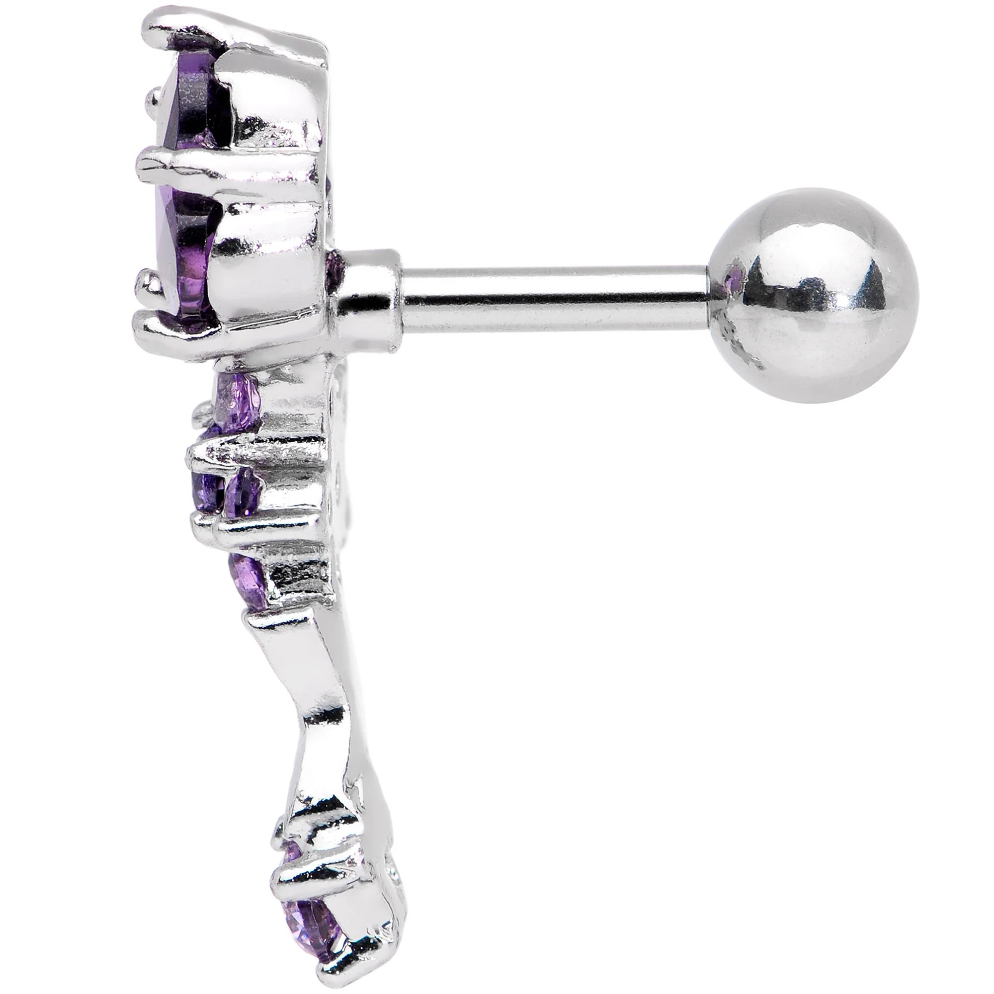1/4 Purple Gem Cascade Right Cartilage Earring - Image 2