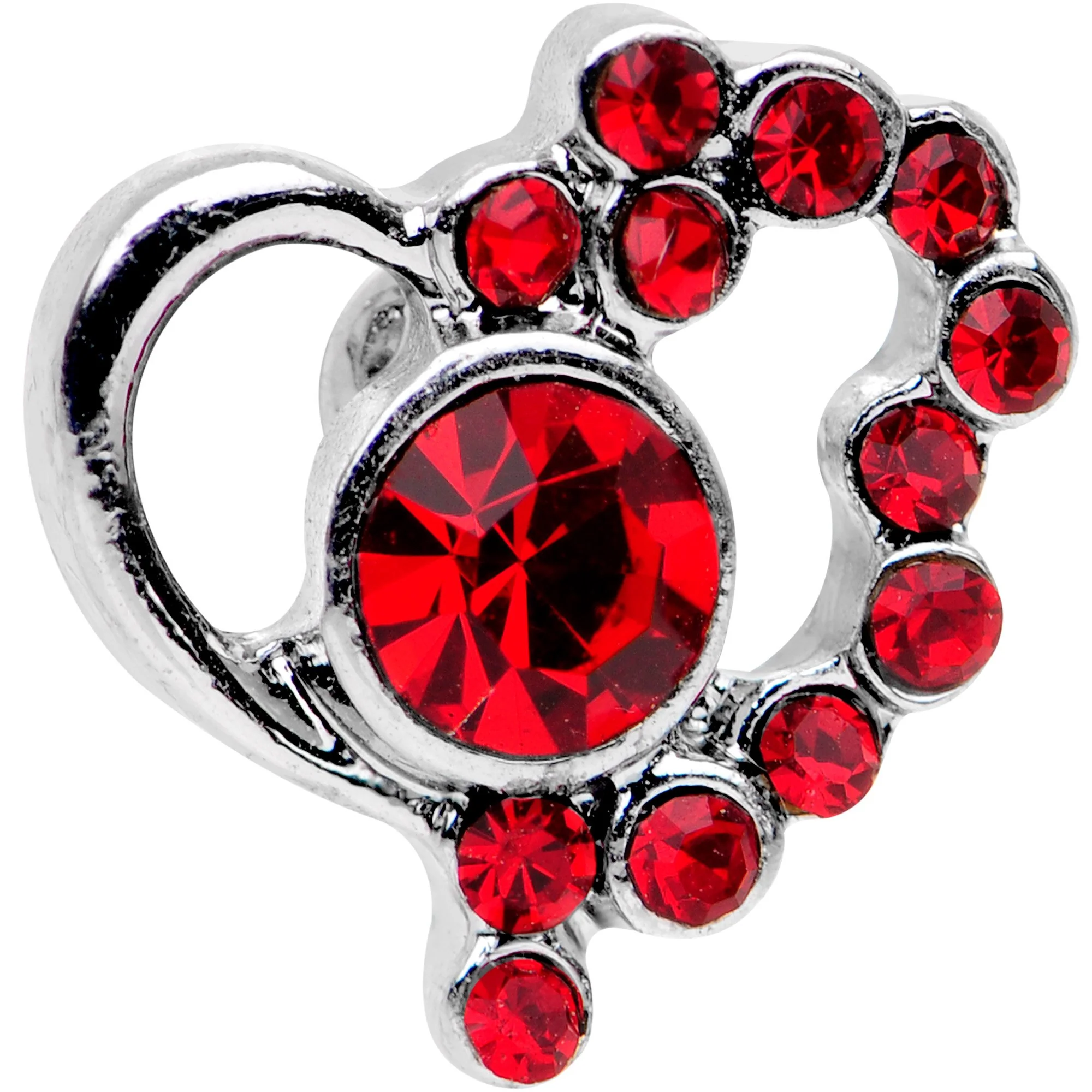 1/4 Red Gem Heart Cluster Cartilage Tragus Earring - Image 2
