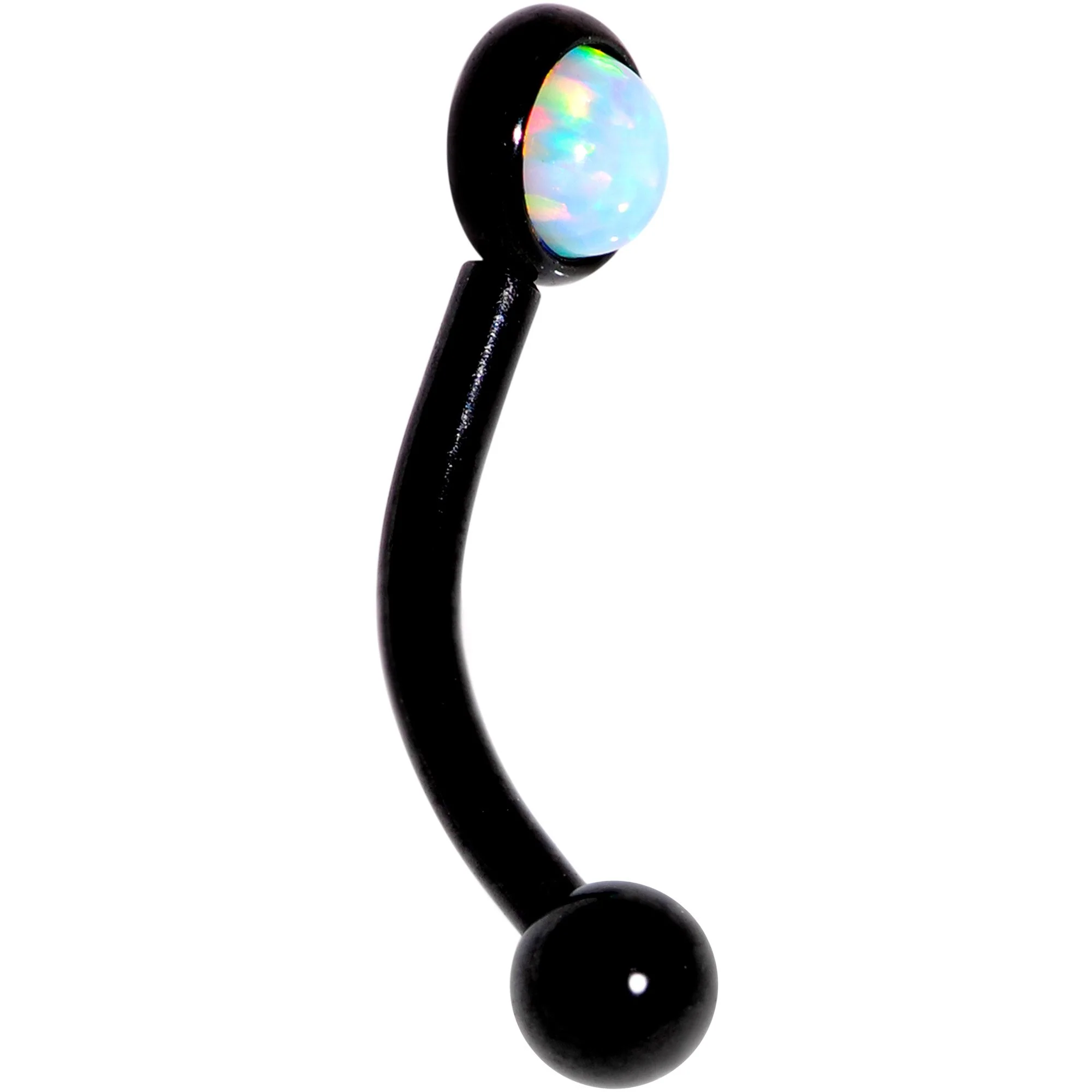 16G 5/16 White Synthetic Opal Flat Set Black IP Curved Eyebrow Rook Piercing - Image 2