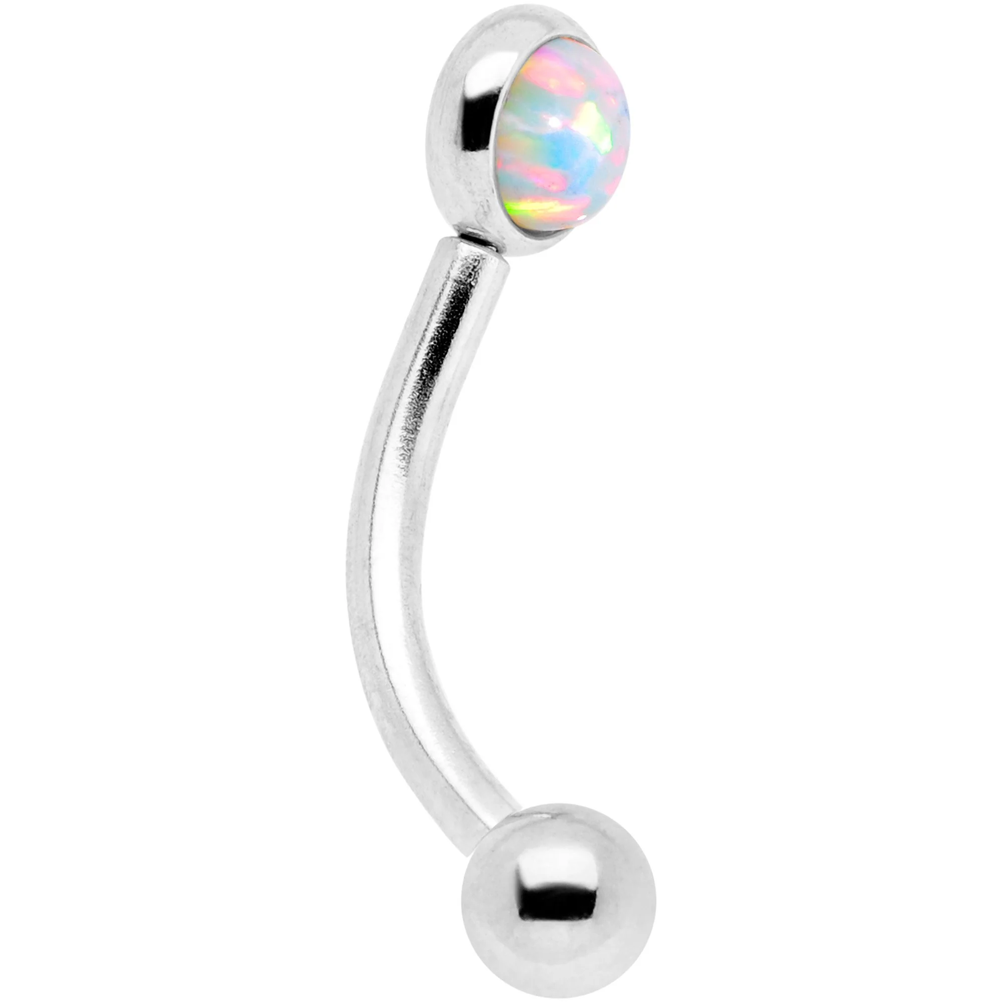 16G 5/16 White Synthetic Opal Flat Set Curved Eyebrow Rook Piercing - Image 2