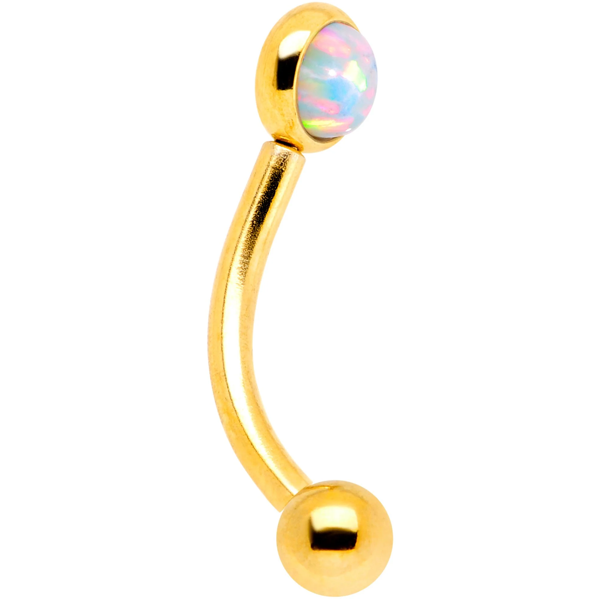 16G 5/16 White Synthetic Opal Flat Set Gold IP Curved Eyebrow Rook Piercing - Image 2