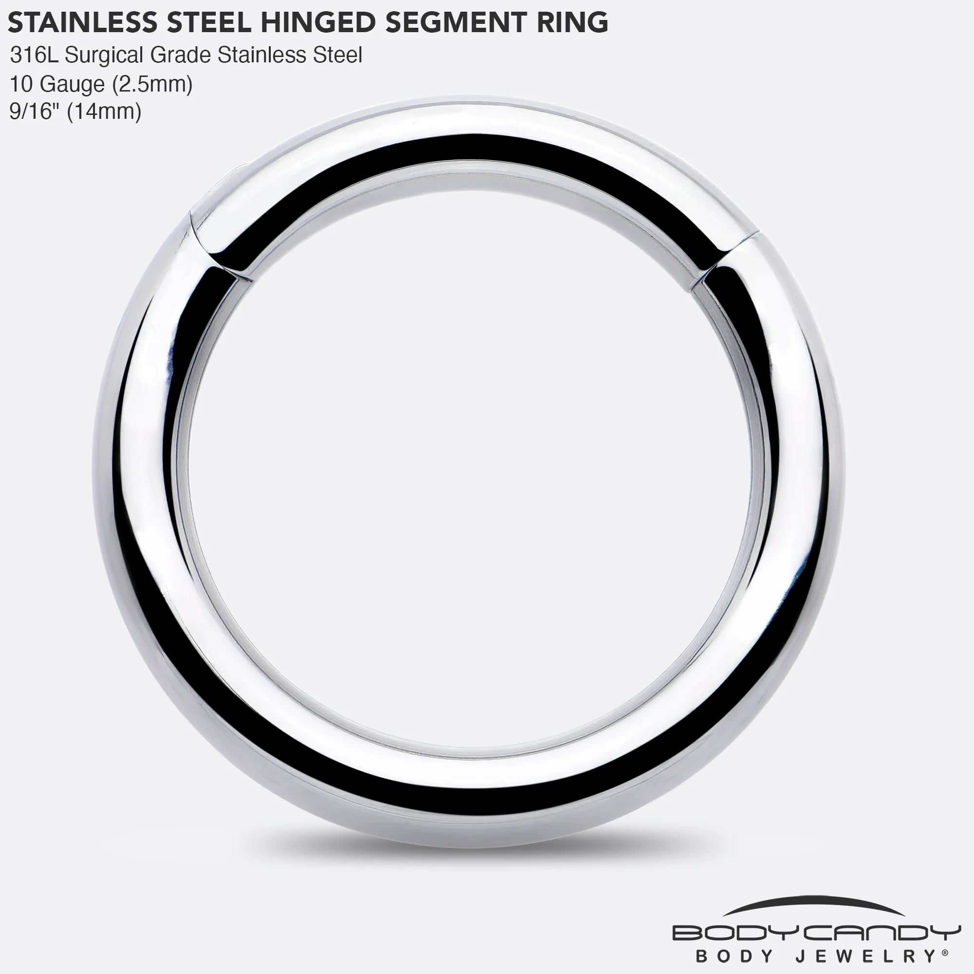 10G 9/16 316L Surgical Steel Precision Hinged Segment Hoop - Image 4