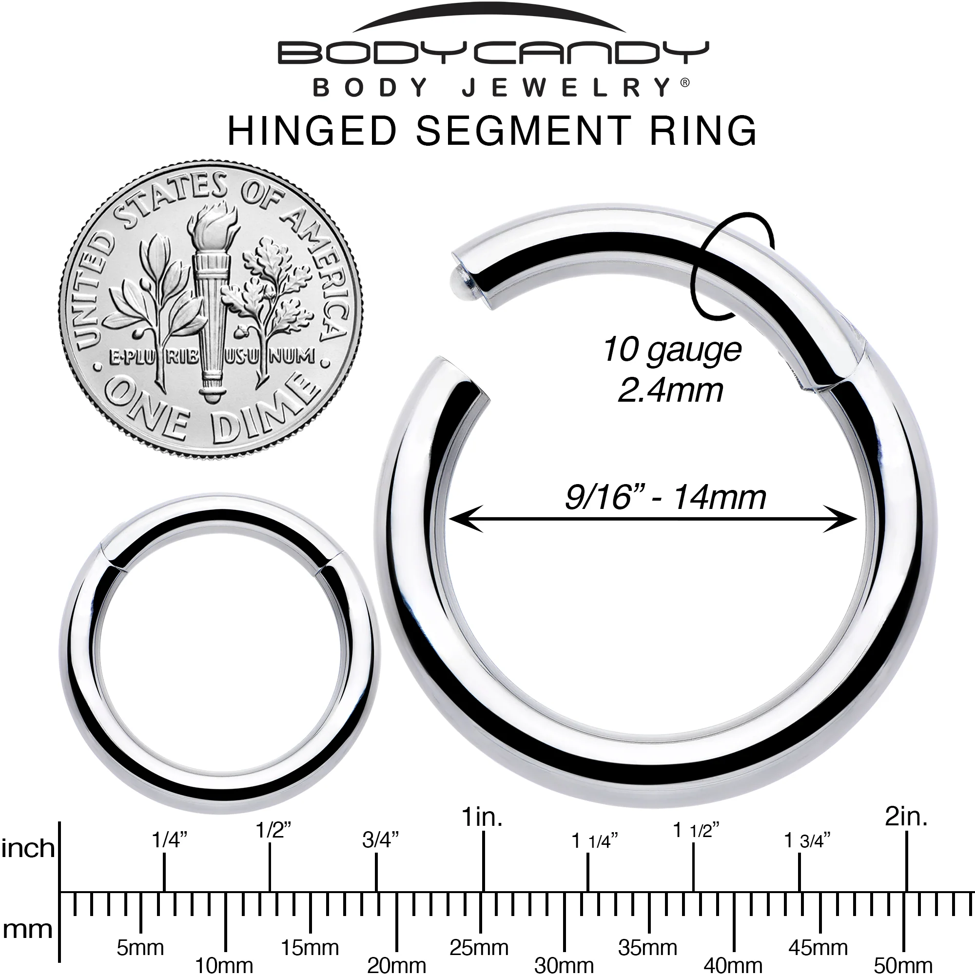 10G 9/16 316L Surgical Steel Precision Hinged Segment Hoop - Image 6