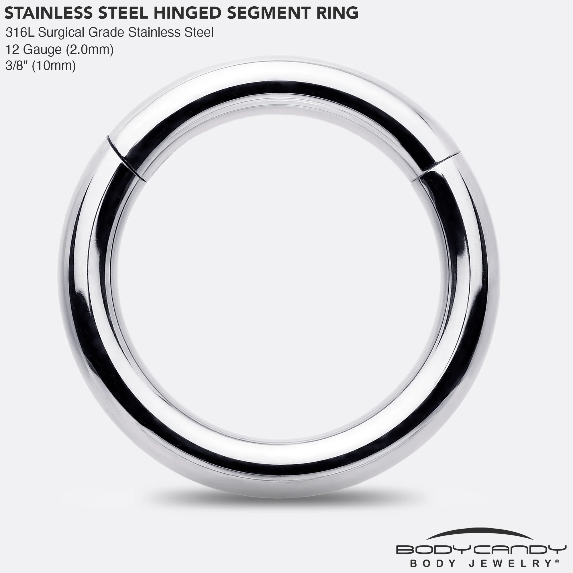 12G 3/8 316L Surgical Steel Precision Hinged Segment Hoop - Image 4