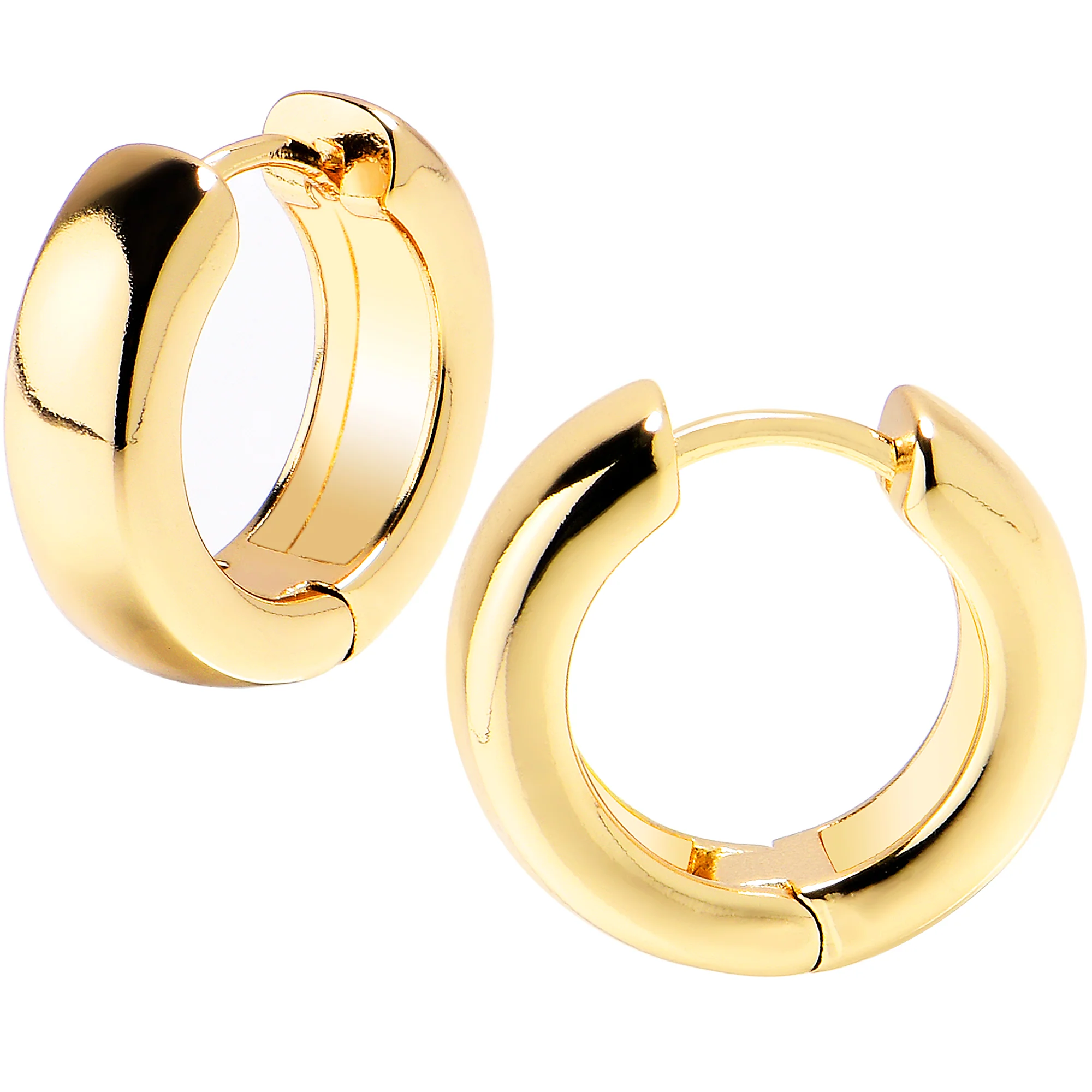 12mm Unisex Gold Tone Stainless Steel Hinged Huggie Hoop Earrings - Image 2