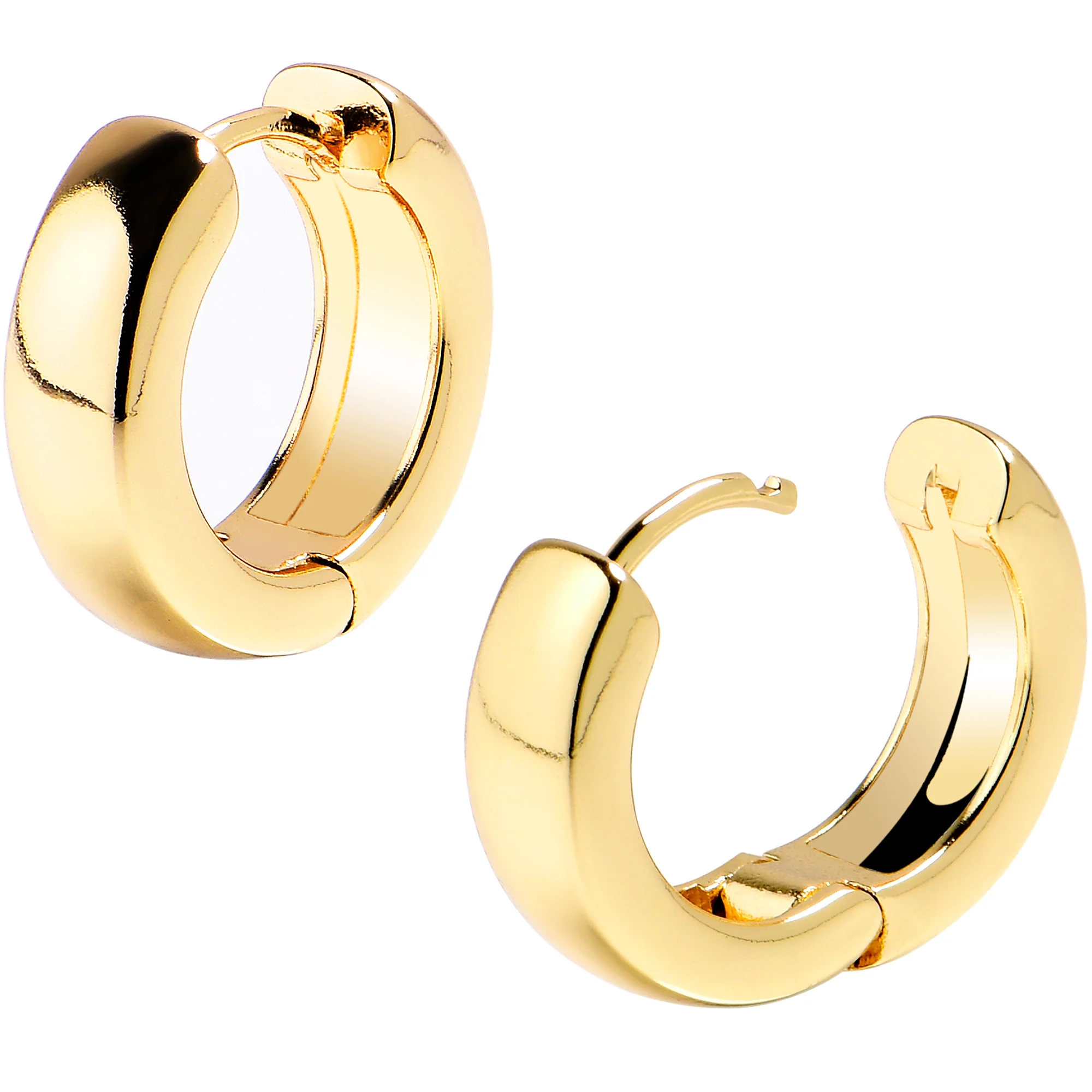 12mm Unisex Gold Tone Stainless Steel Hinged Huggie Hoop Earrings - Image 3